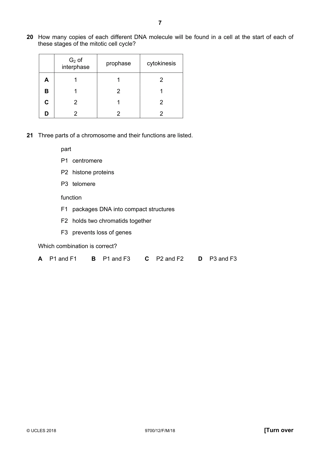 Cambridge A Level Biology 9700 2018 Feb/March Paper 1 · Variant 2 question paper, page 7 of 16