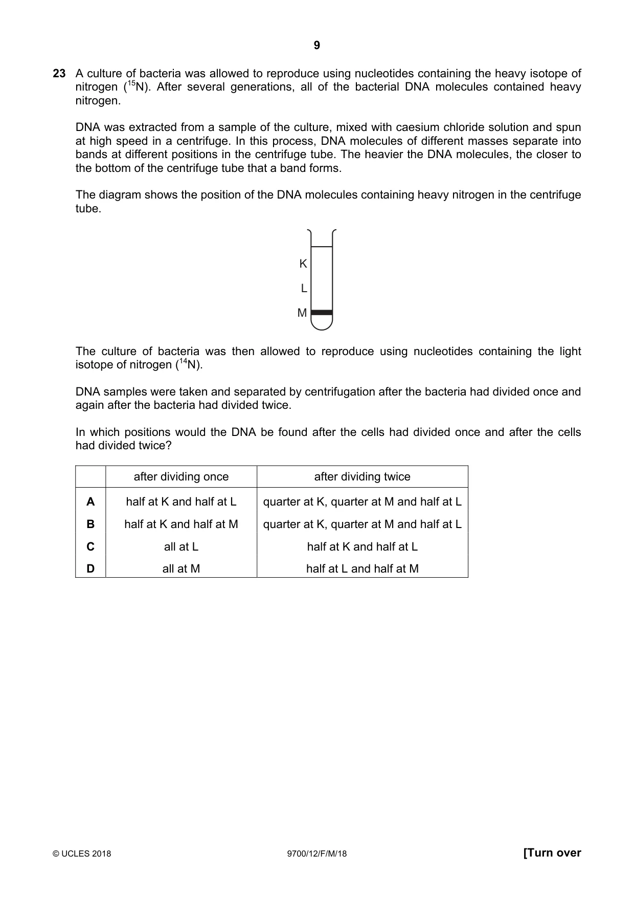 Cambridge A Level Biology 9700 2018 Feb/March Paper 1 · Variant 2 question paper, page 9 of 16