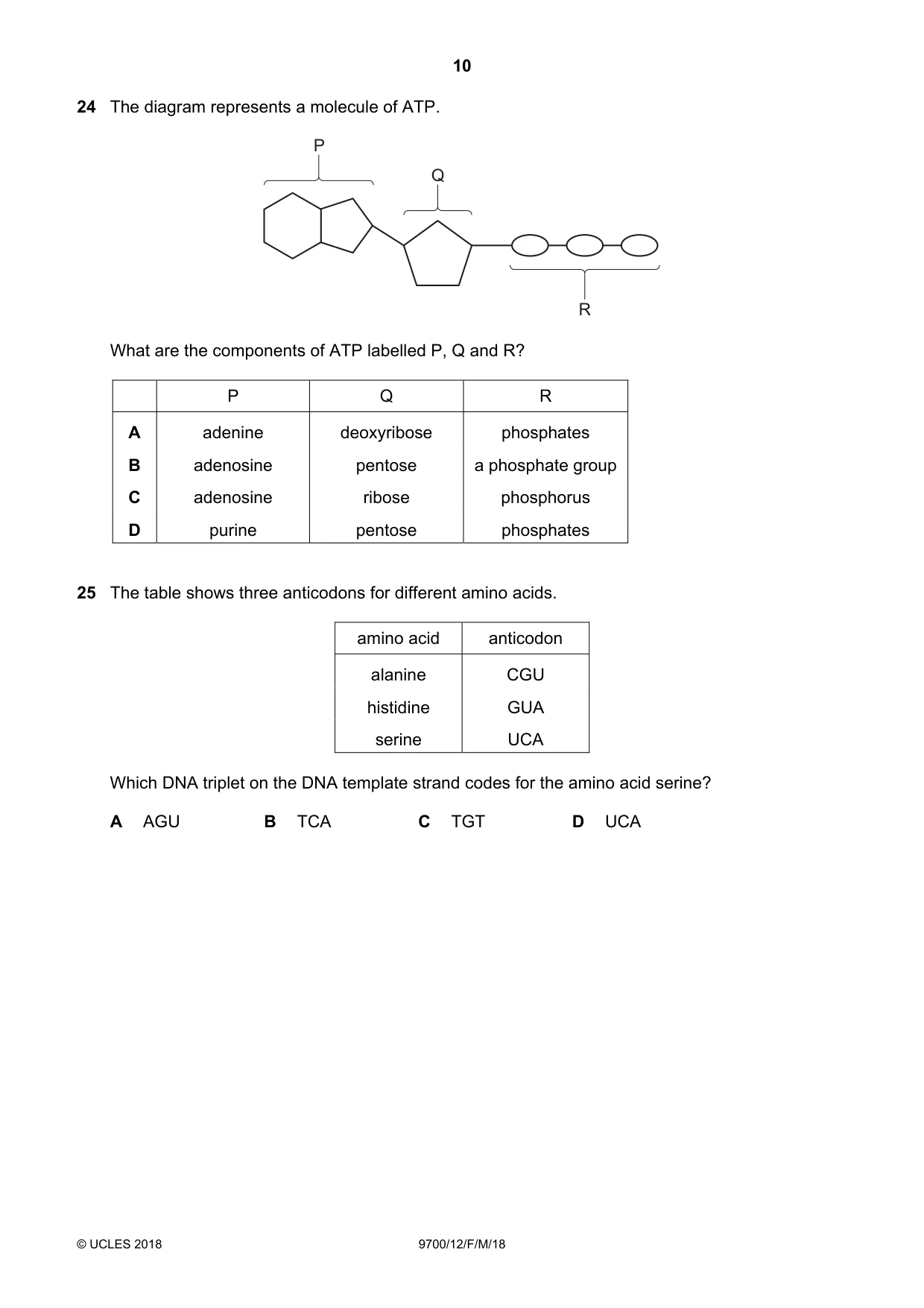 Cambridge A Level Biology 9700 2018 Feb/March Paper 1 · Variant 2 question paper, page 10 of 16