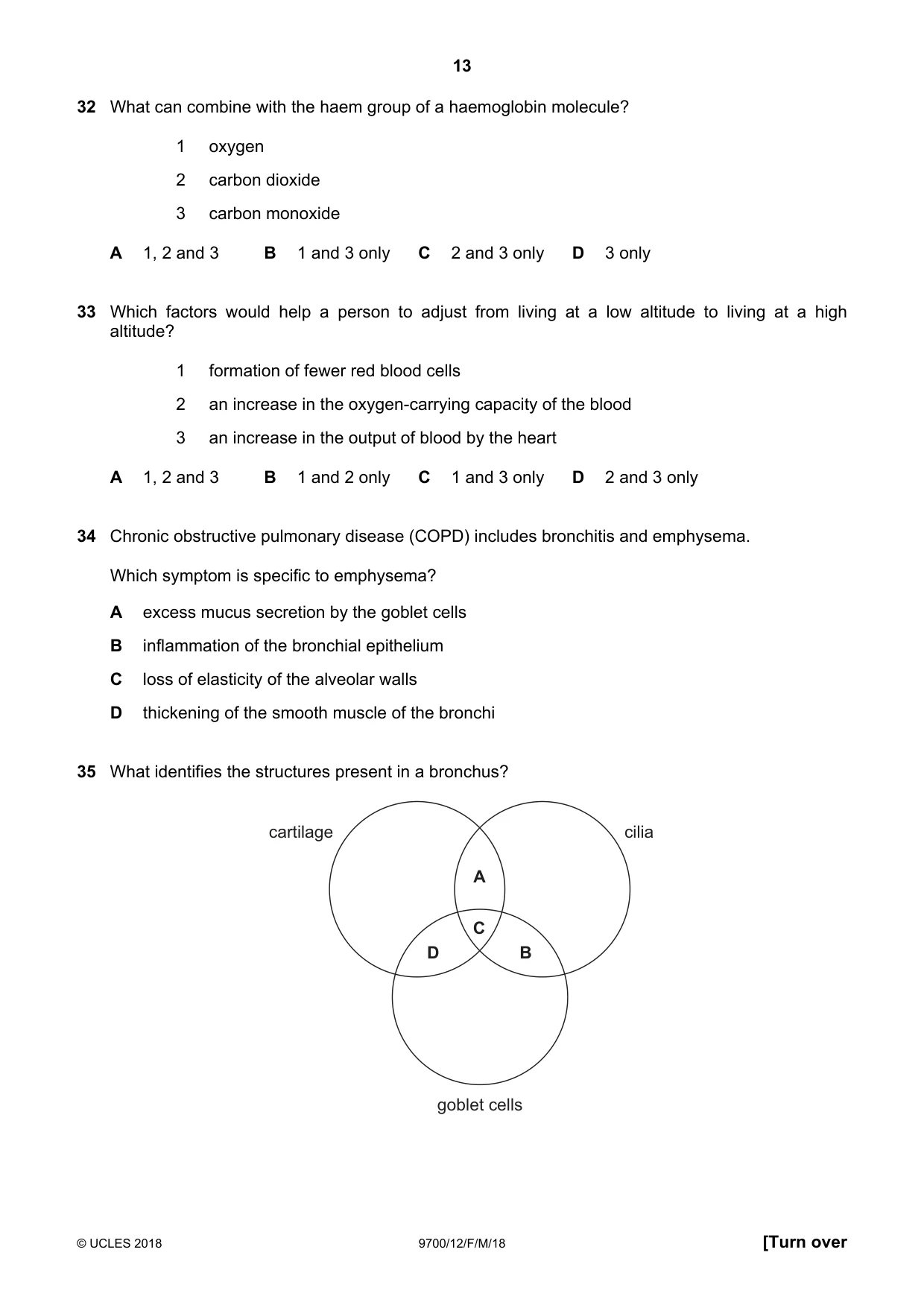 Cambridge A Level Biology 9700 2018 Feb/March Paper 1 · Variant 2 question paper, page 13 of 16