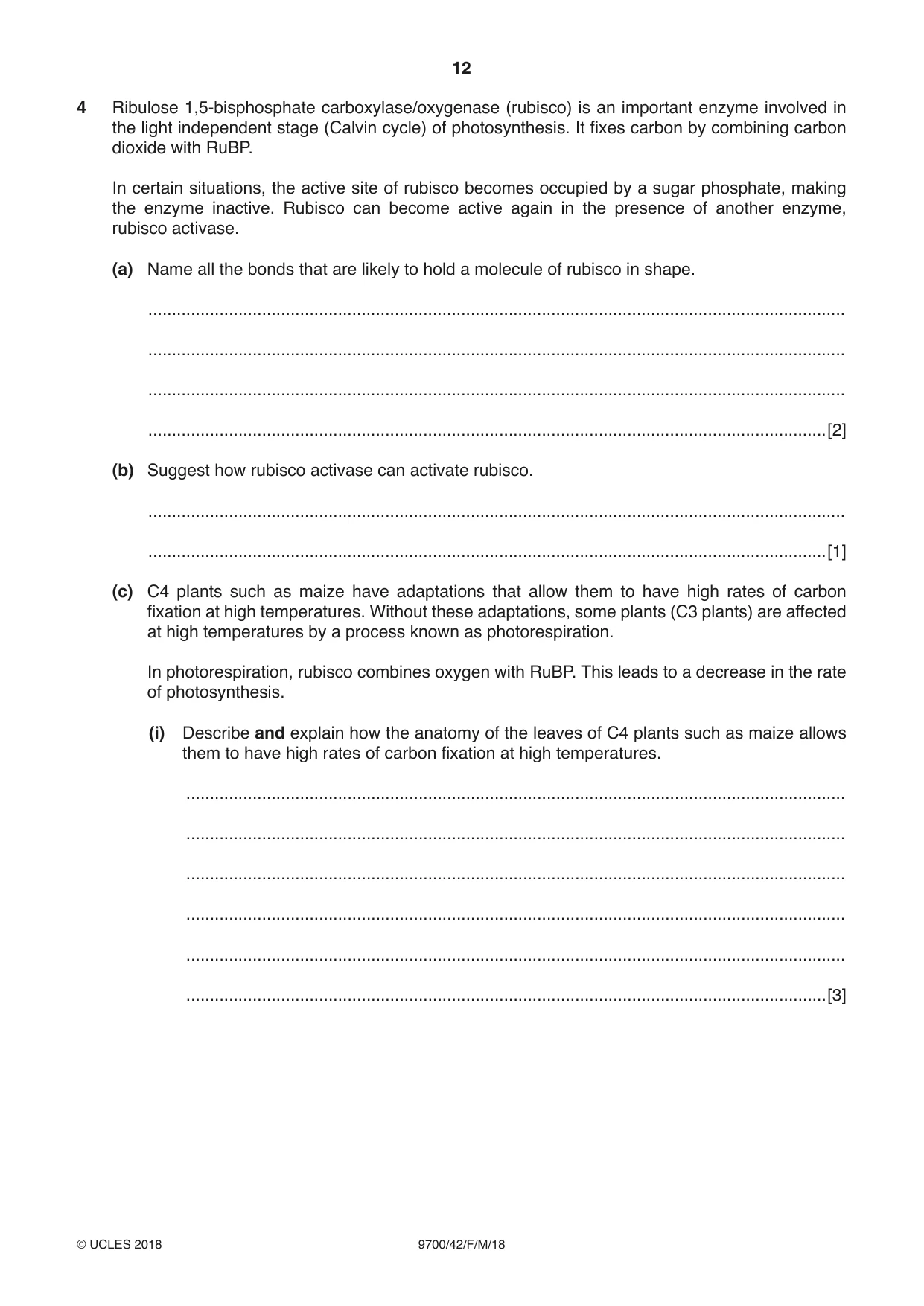 Cambridge A Level Biology 9700 2018 Feb/March Paper 4 · Variant 2 question paper, page 12 of 28