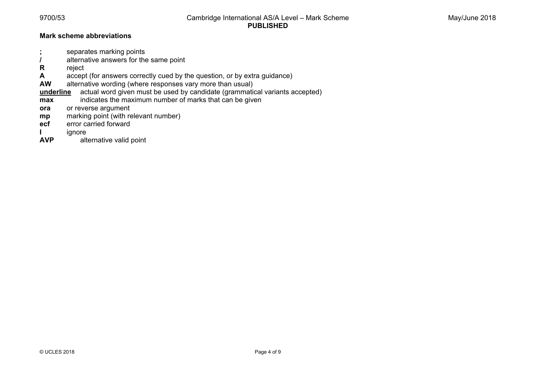 Mark scheme, page 4 of 9