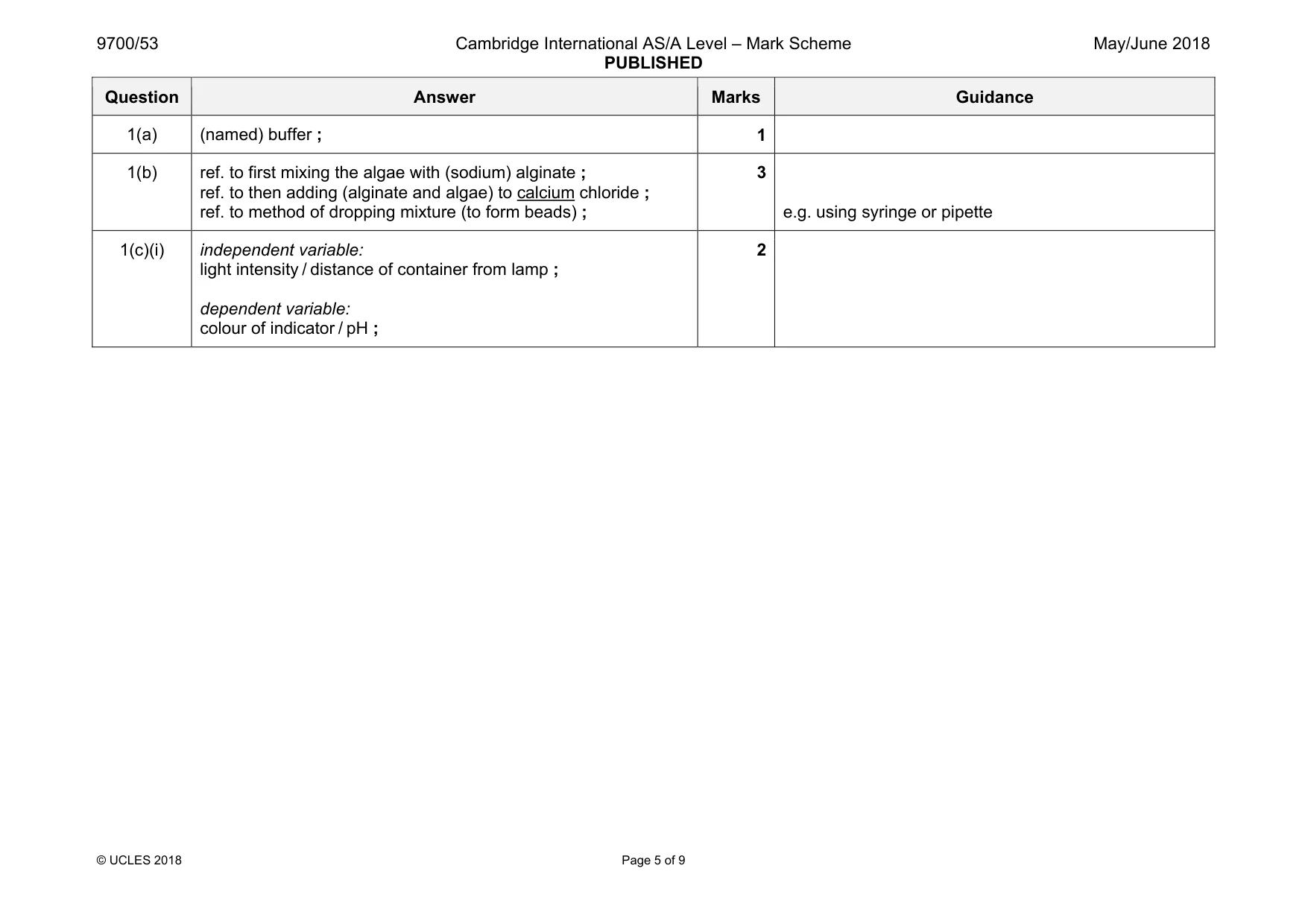 Mark scheme, page 5 of 9