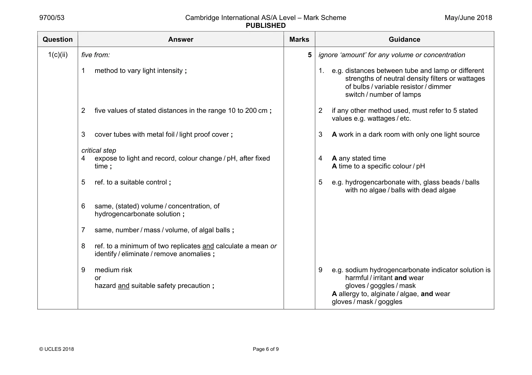 Mark scheme, page 6 of 9