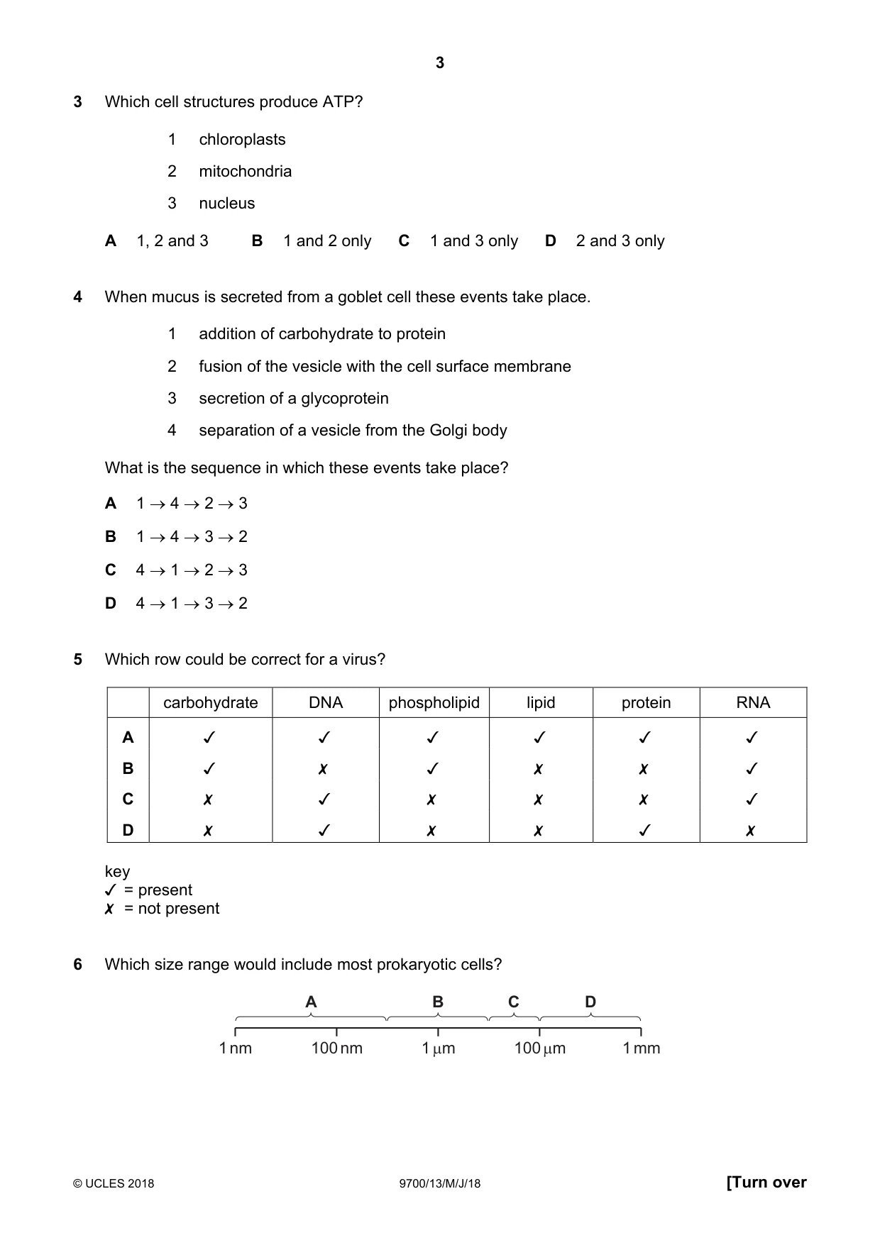 Cambridge A Level Biology 9700 2018 May/June Paper 1 · Variant 3 question paper, page 3 of 16