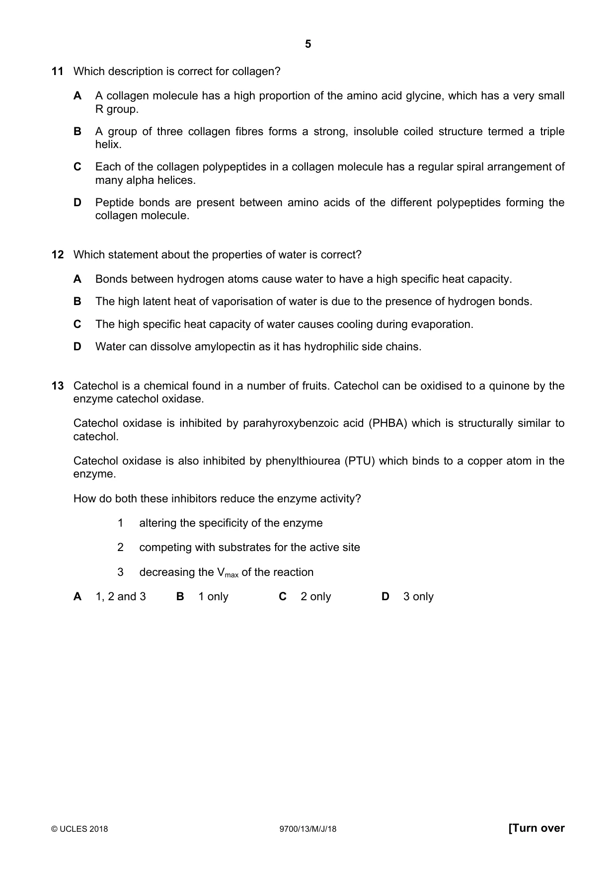 Cambridge A Level Biology 9700 2018 May/June Paper 1 · Variant 3 question paper, page 5 of 16
