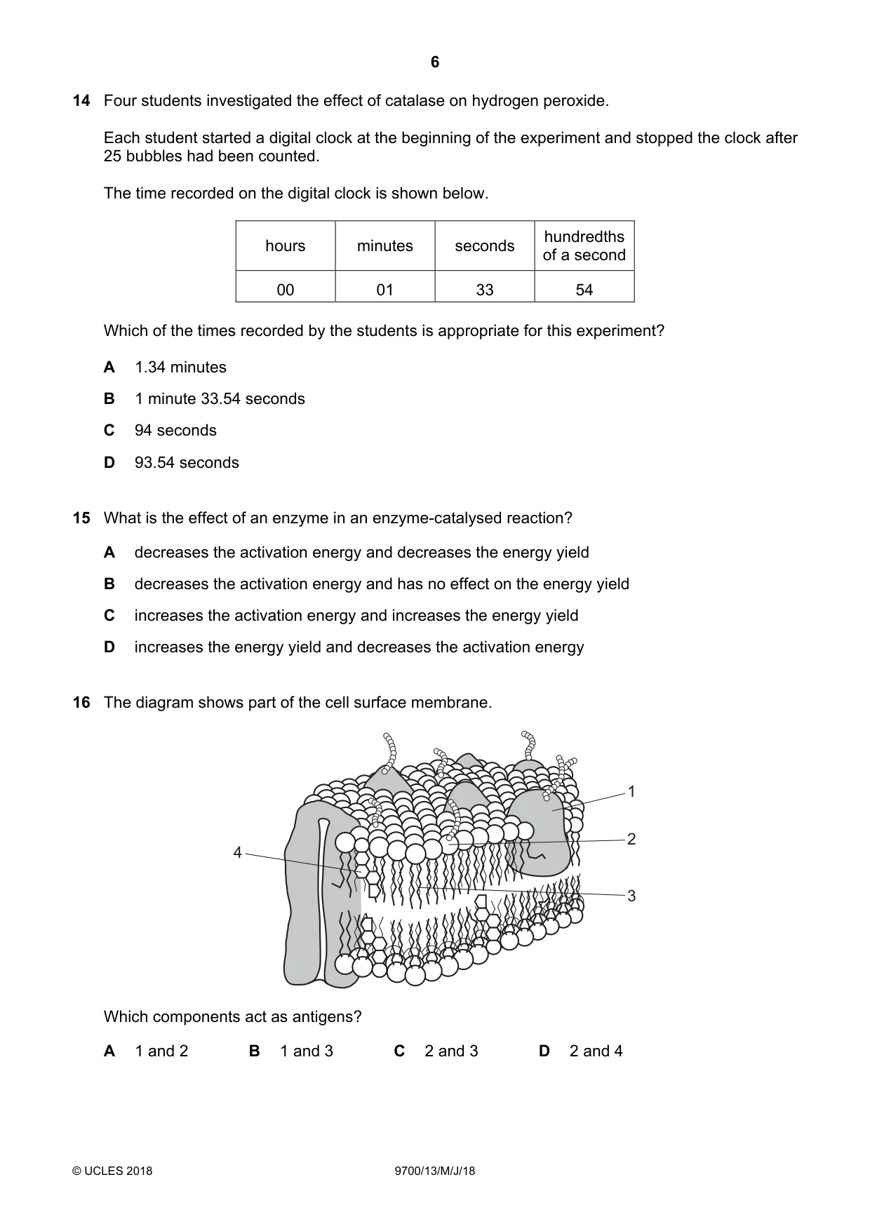 Cambridge A Level Biology 9700 2018 May/June Paper 1 · Variant 3 question paper, page 6 of 16