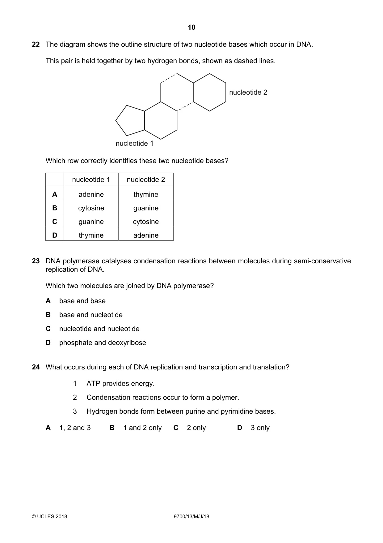 Cambridge A Level Biology 9700 2018 May/June Paper 1 · Variant 3 question paper, page 10 of 16