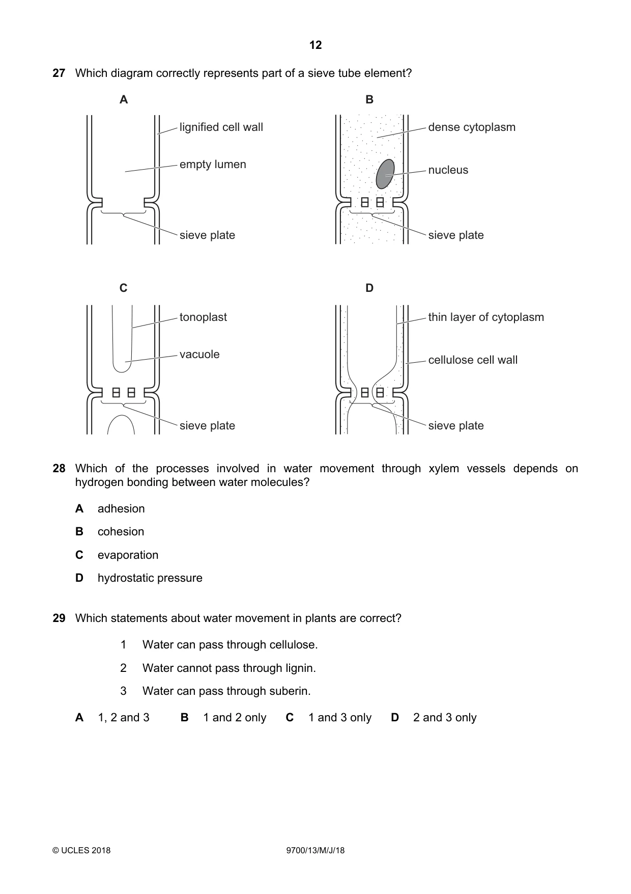 Cambridge A Level Biology 9700 2018 May/June Paper 1 · Variant 3 question paper, page 12 of 16