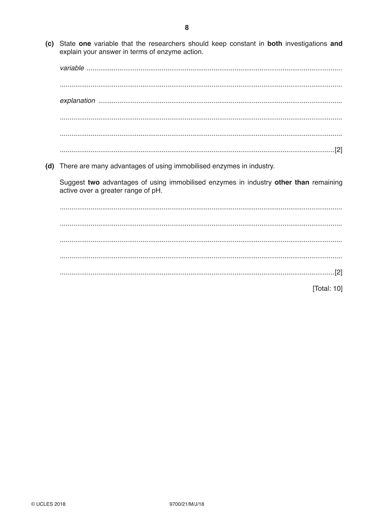 Cambridge A Level Biology 9700 2018 May/June Paper 2 · Variant 1 question paper, page 8 of 16