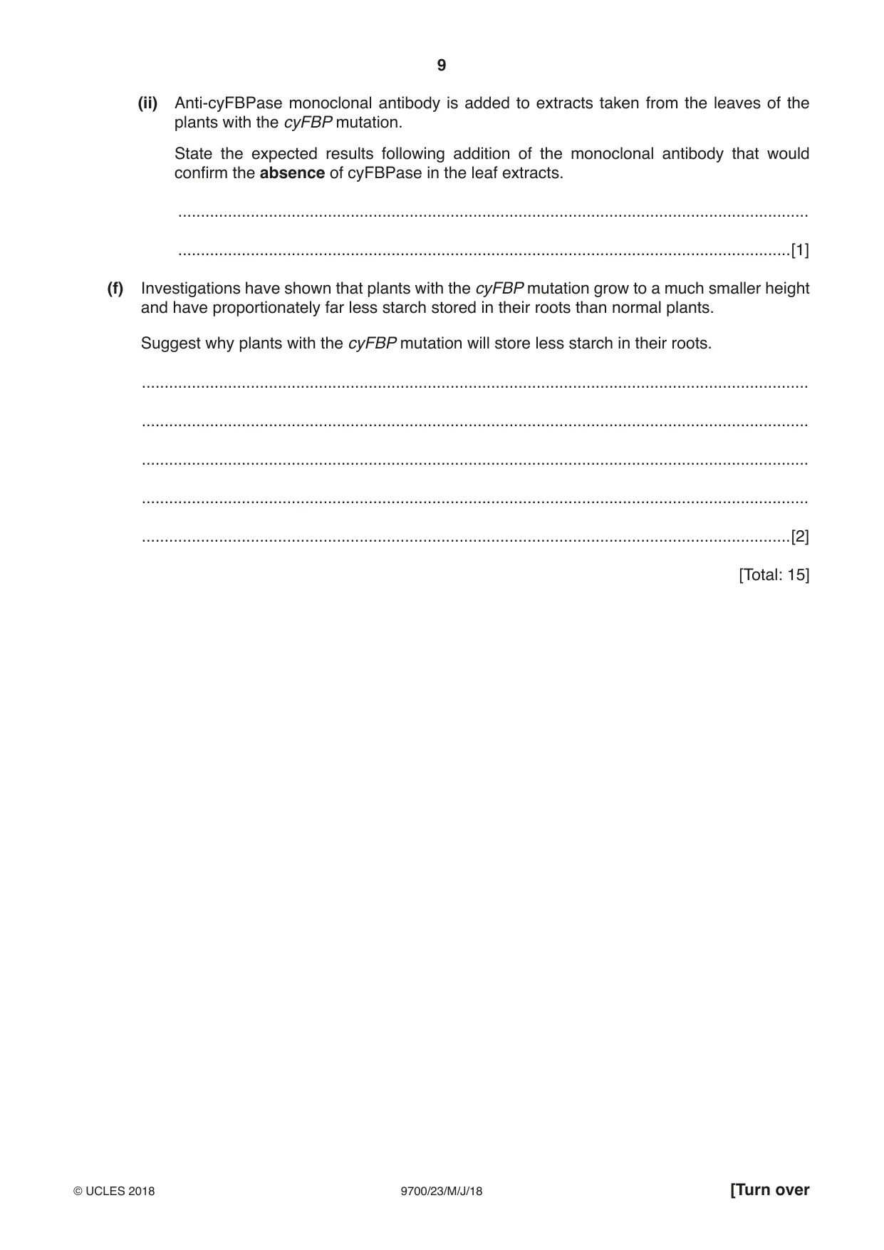 Cambridge A Level Biology 9700 2018 May/June Paper 2 · Variant 3 question paper, page 9 of 20