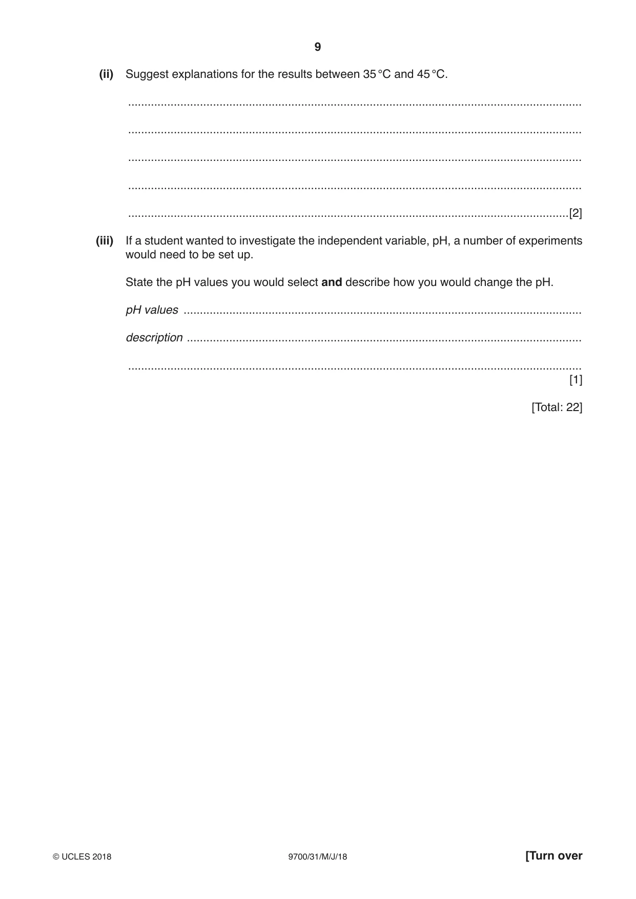 Cambridge A Level Biology 9700 2018 May/June Paper 3 · Variant 1 question paper, page 9 of 16