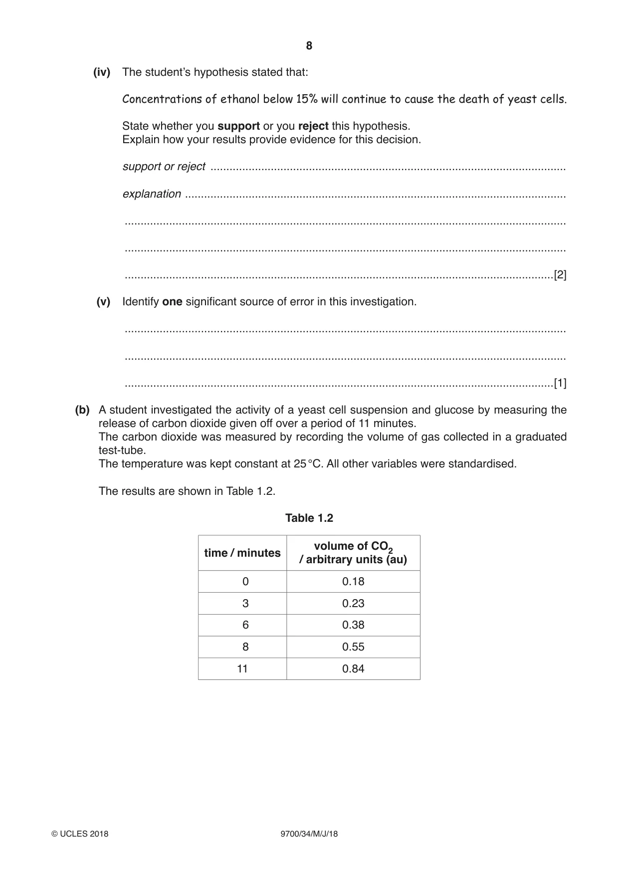 Cambridge A Level Biology 9700 2018 May/June Paper 3 · Variant 4 question paper, page 8 of 16