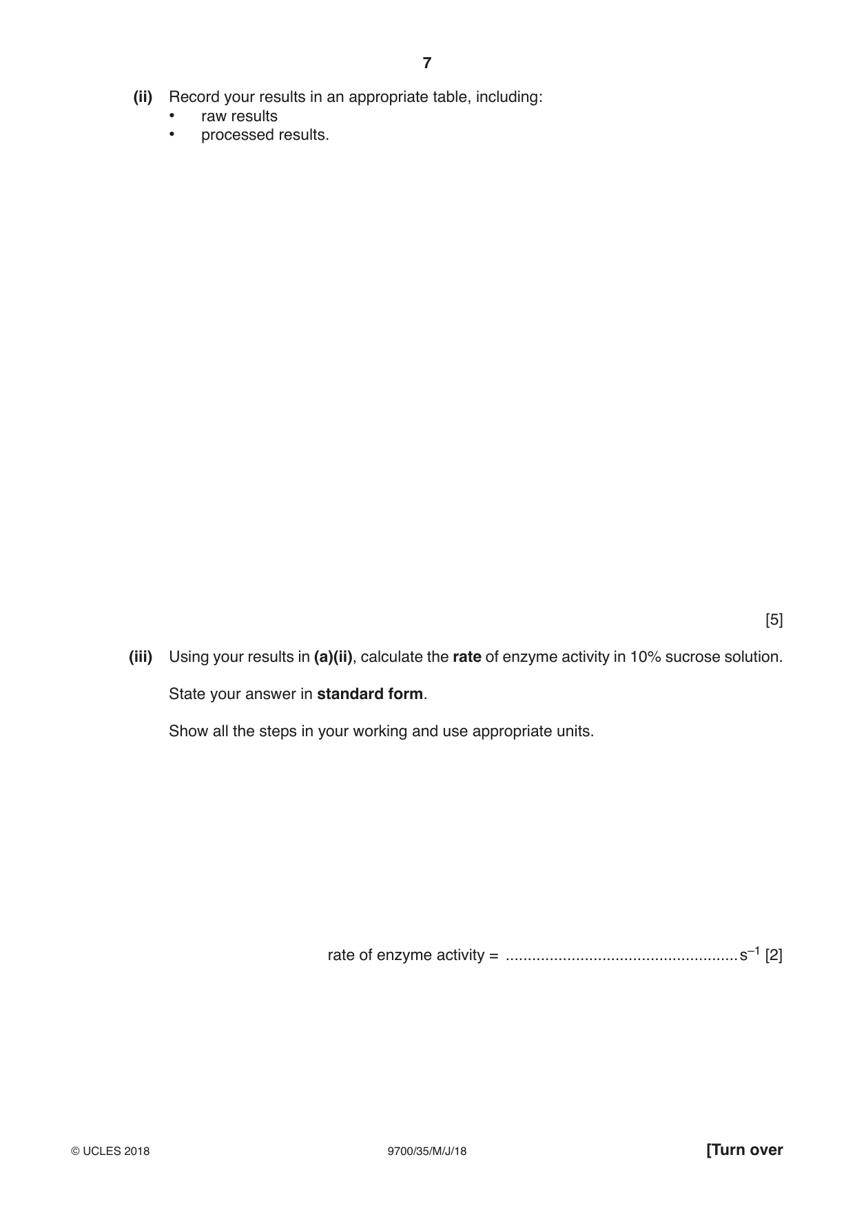 Cambridge A Level Biology 9700 2018 May/June Paper 3 · Variant 5 question paper, page 7 of 16