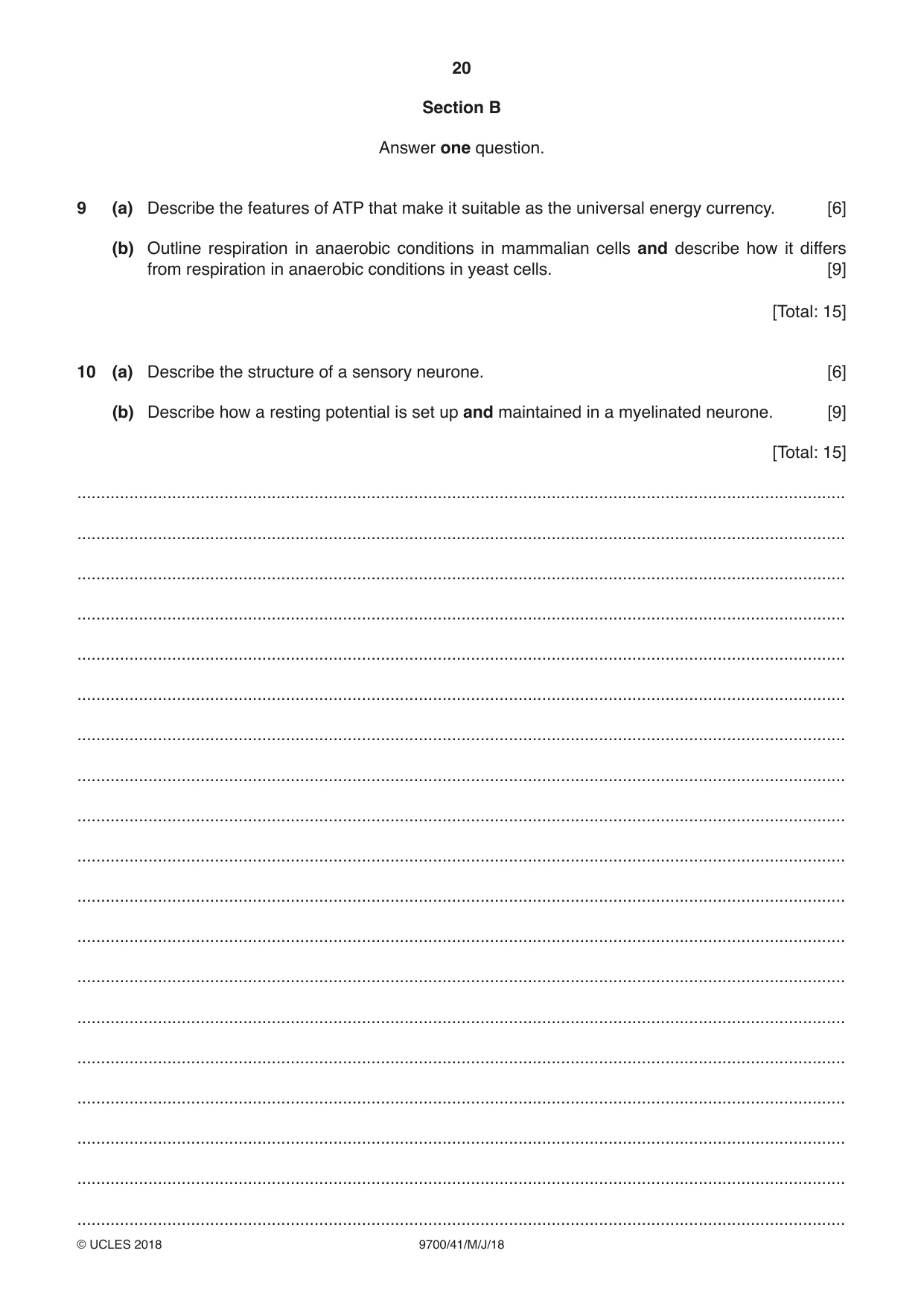 Cambridge A Level Biology 9700 2018 May/June Paper 4 · Variant 1 question paper, page 20 of 24