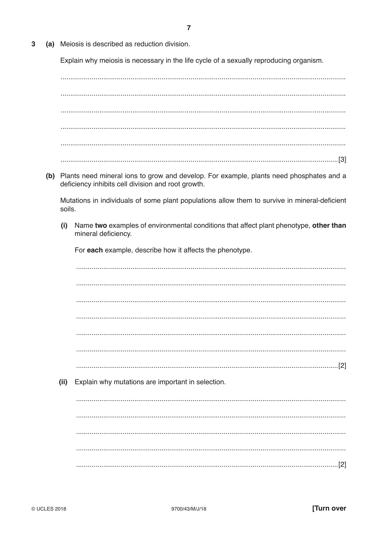 Cambridge A Level Biology 9700 2018 May/June Paper 4 · Variant 3 question paper, page 7 of 24