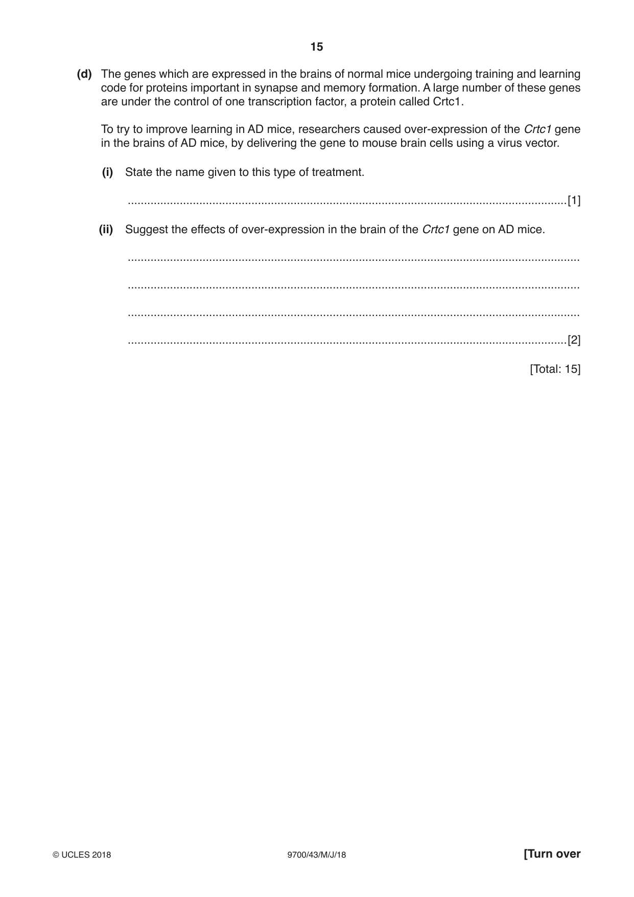 Cambridge A Level Biology 9700 2018 May/June Paper 4 · Variant 3 question paper, page 15 of 24