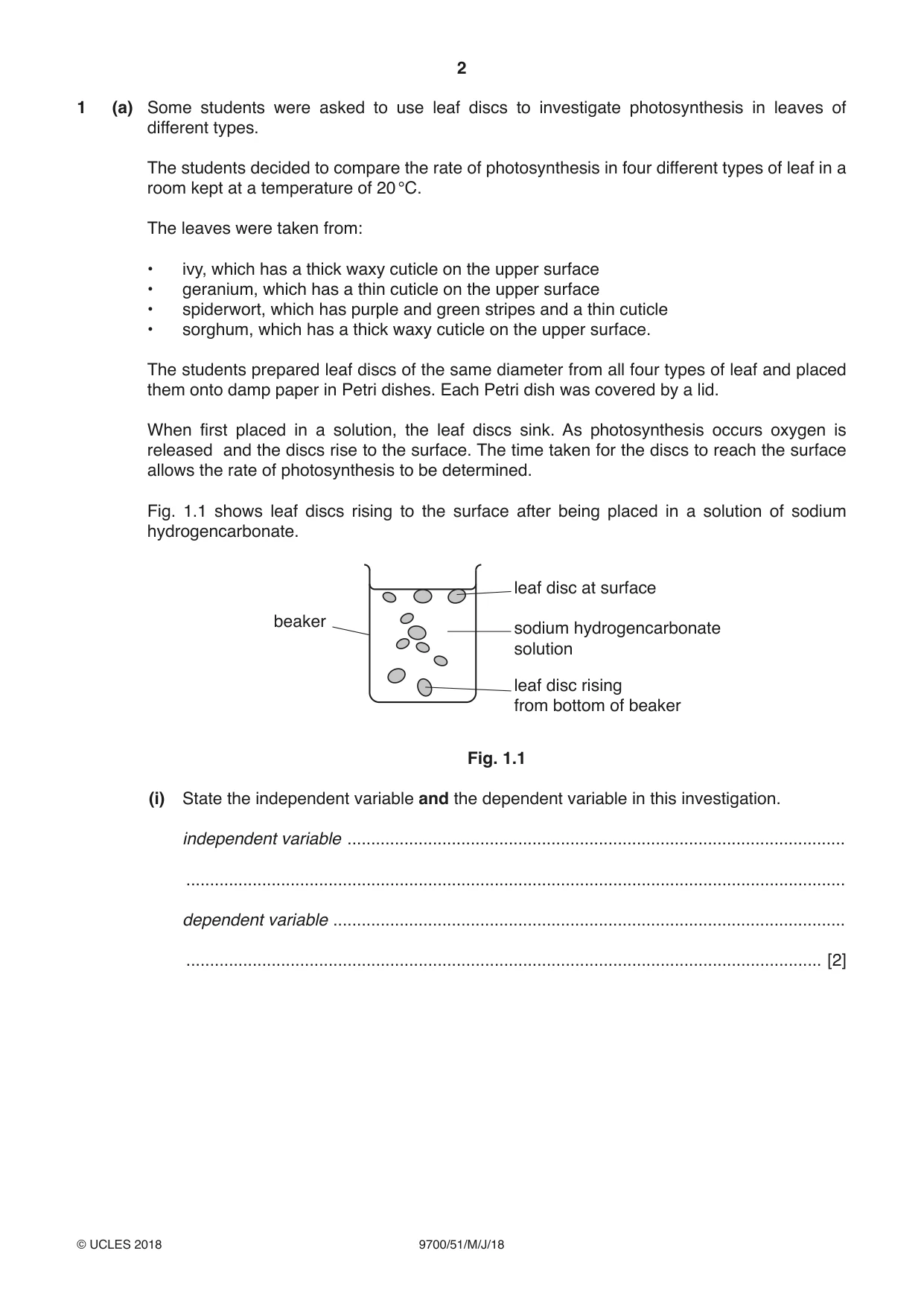 Cambridge A Level Biology 9700 2018 May/June Paper 5 · Variant 1 question paper, page 2 of 12