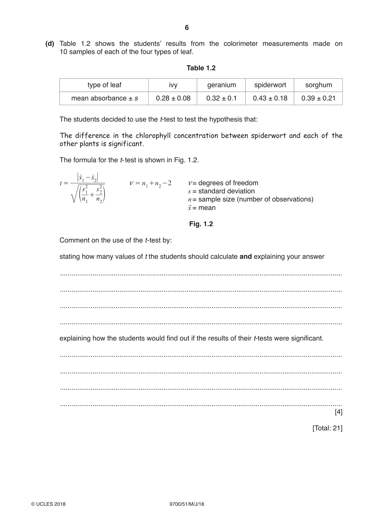 Cambridge A Level Biology 9700 2018 May/June Paper 5 · Variant 1 question paper, page 6 of 12