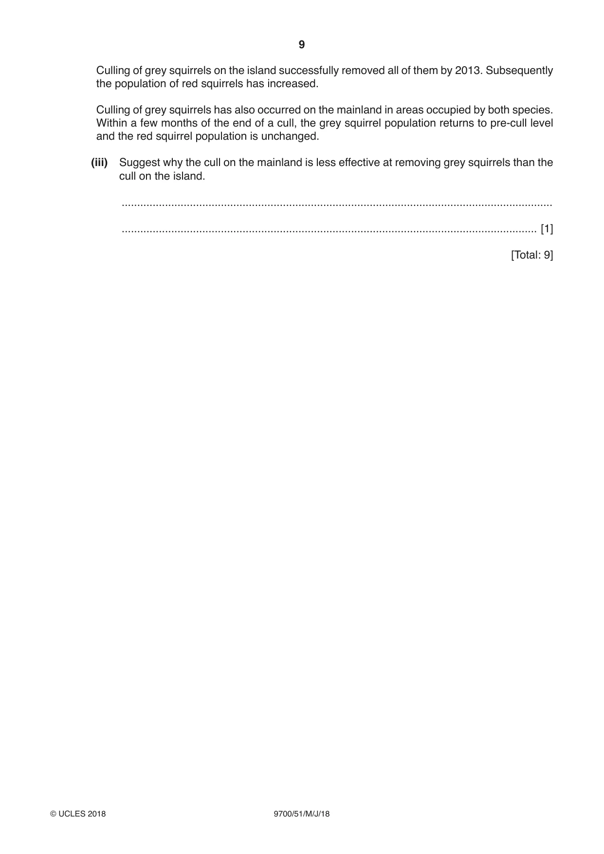 Cambridge A Level Biology 9700 2018 May/June Paper 5 · Variant 1 question paper, page 9 of 12