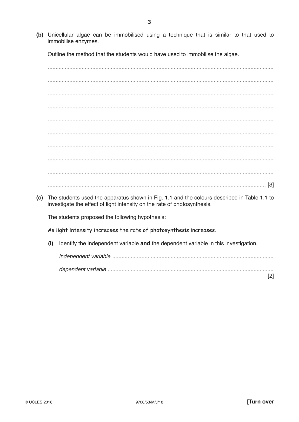 Cambridge A Level Biology 9700 2018 May/June Paper 5 · Variant 3 question paper, page 3 of 12
