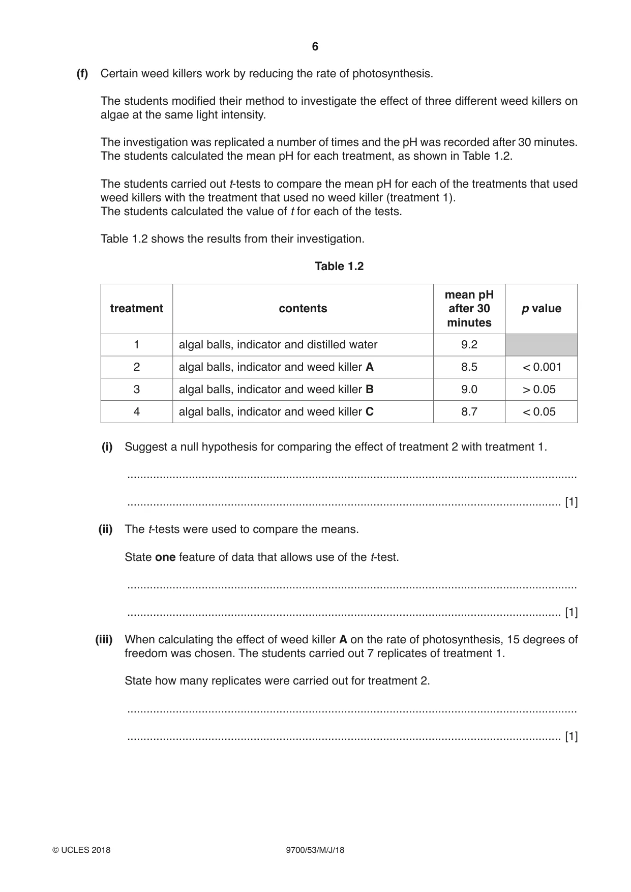 Cambridge A Level Biology 9700 2018 May/June Paper 5 · Variant 3 question paper, page 6 of 12