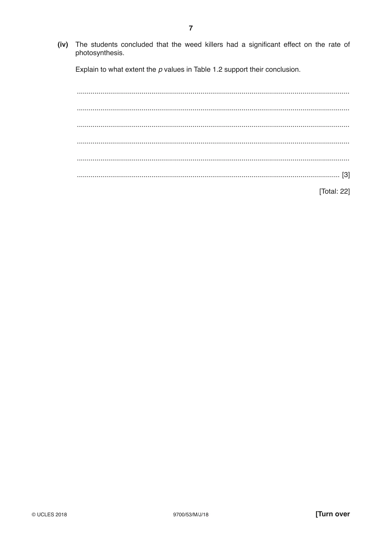 Cambridge A Level Biology 9700 2018 May/June Paper 5 · Variant 3 question paper, page 7 of 12