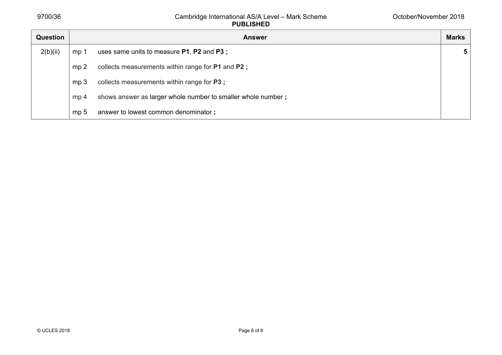 Mark scheme, page 8 of 8