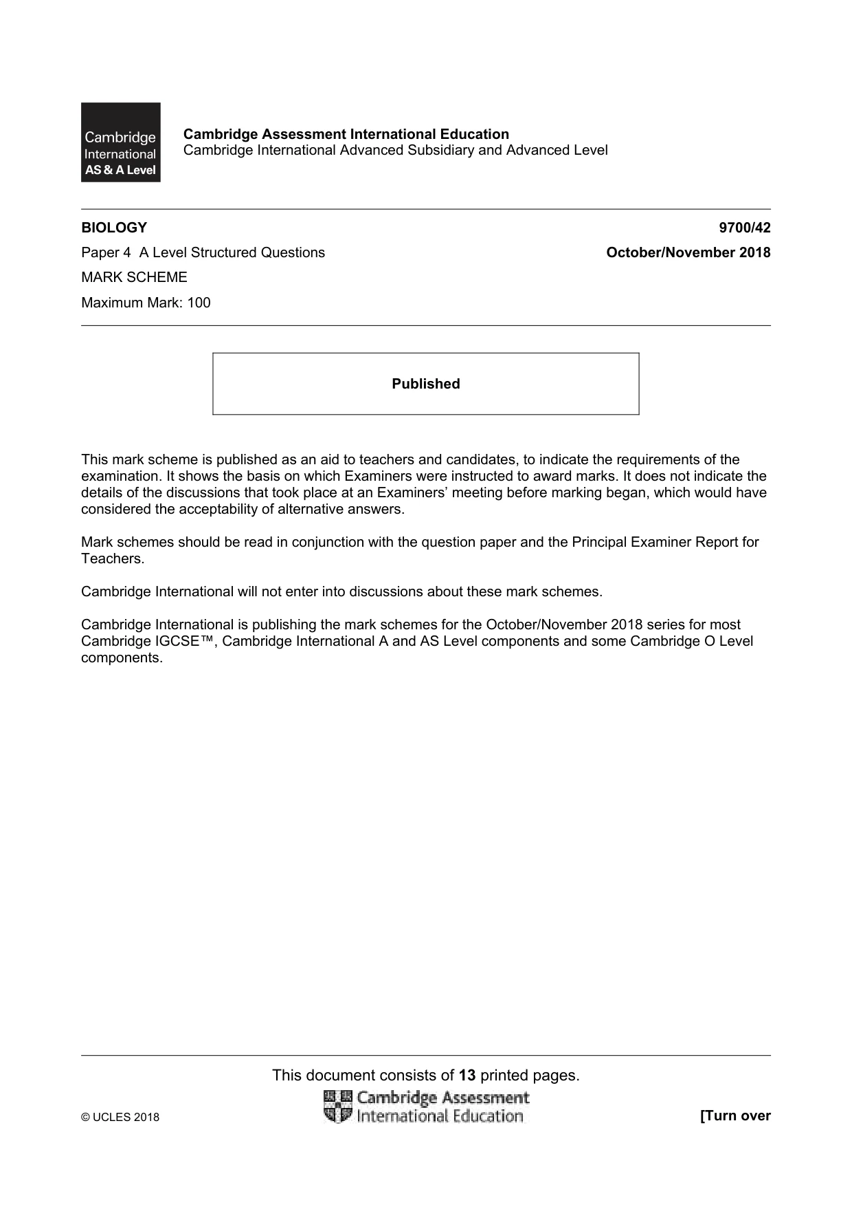 Mark scheme, page 1 of 13