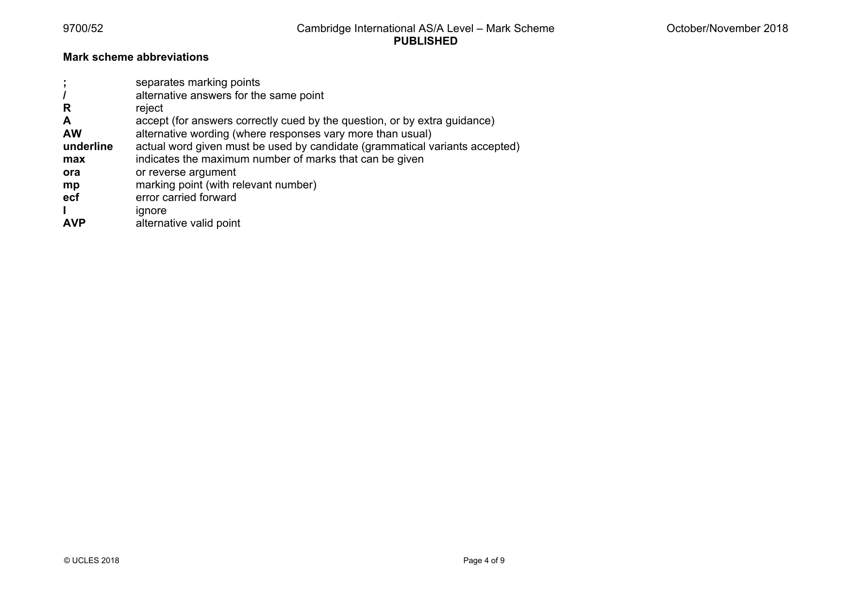 Mark scheme, page 4 of 9