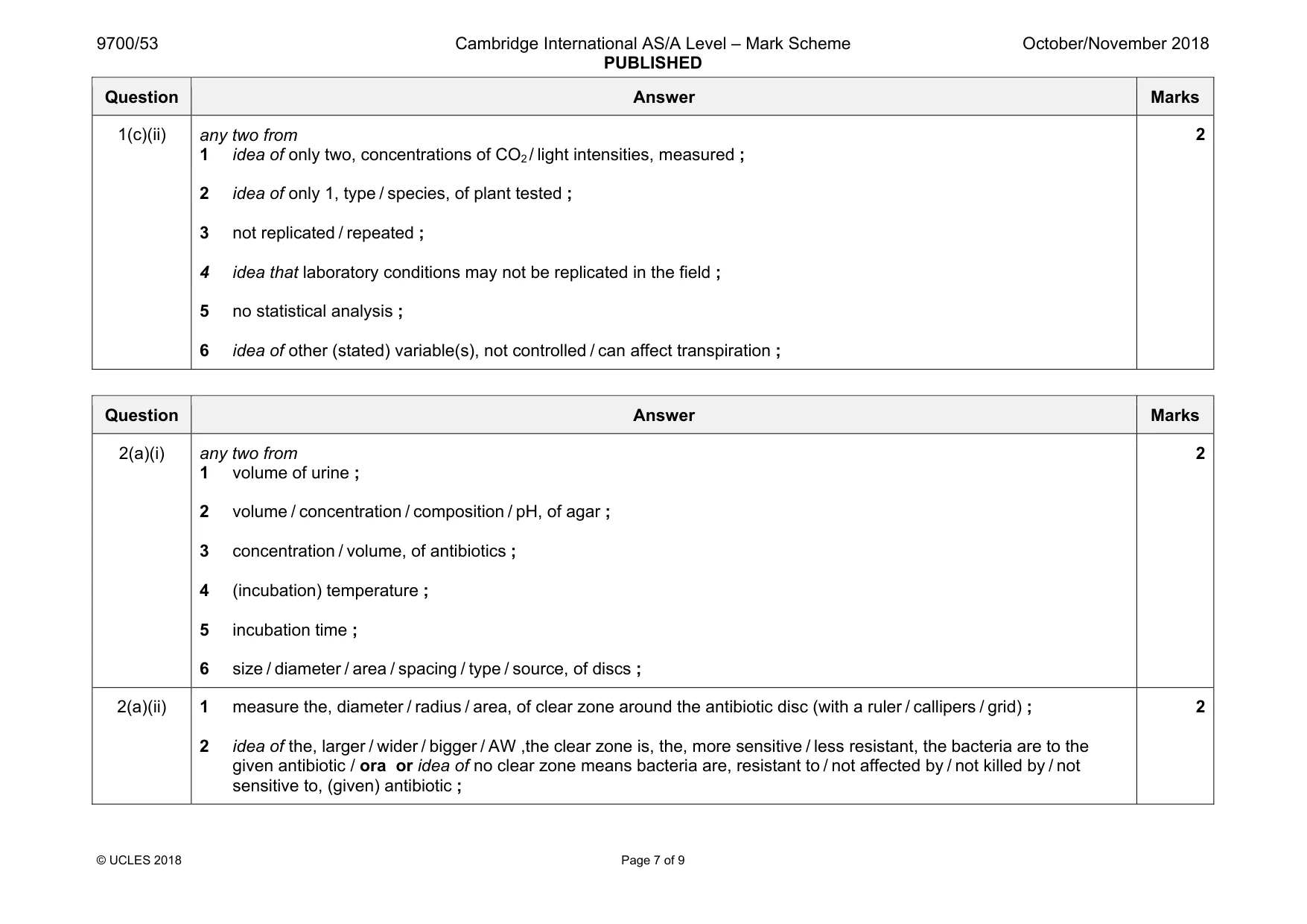 Mark scheme, page 7 of 9