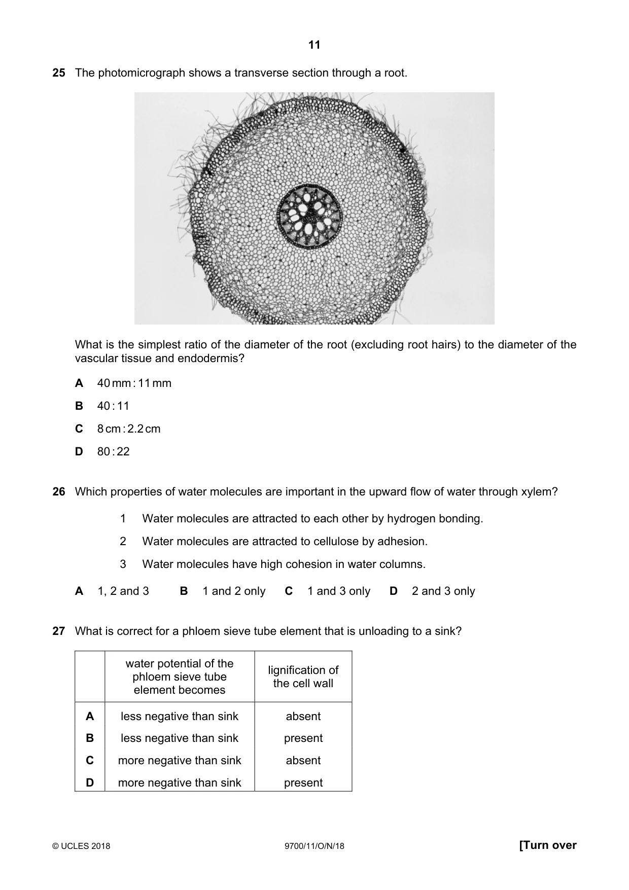 Cambridge A Level Biology 9700 2018 Oct/Nov Paper 1 · Variant 1 question paper, page 11 of 16