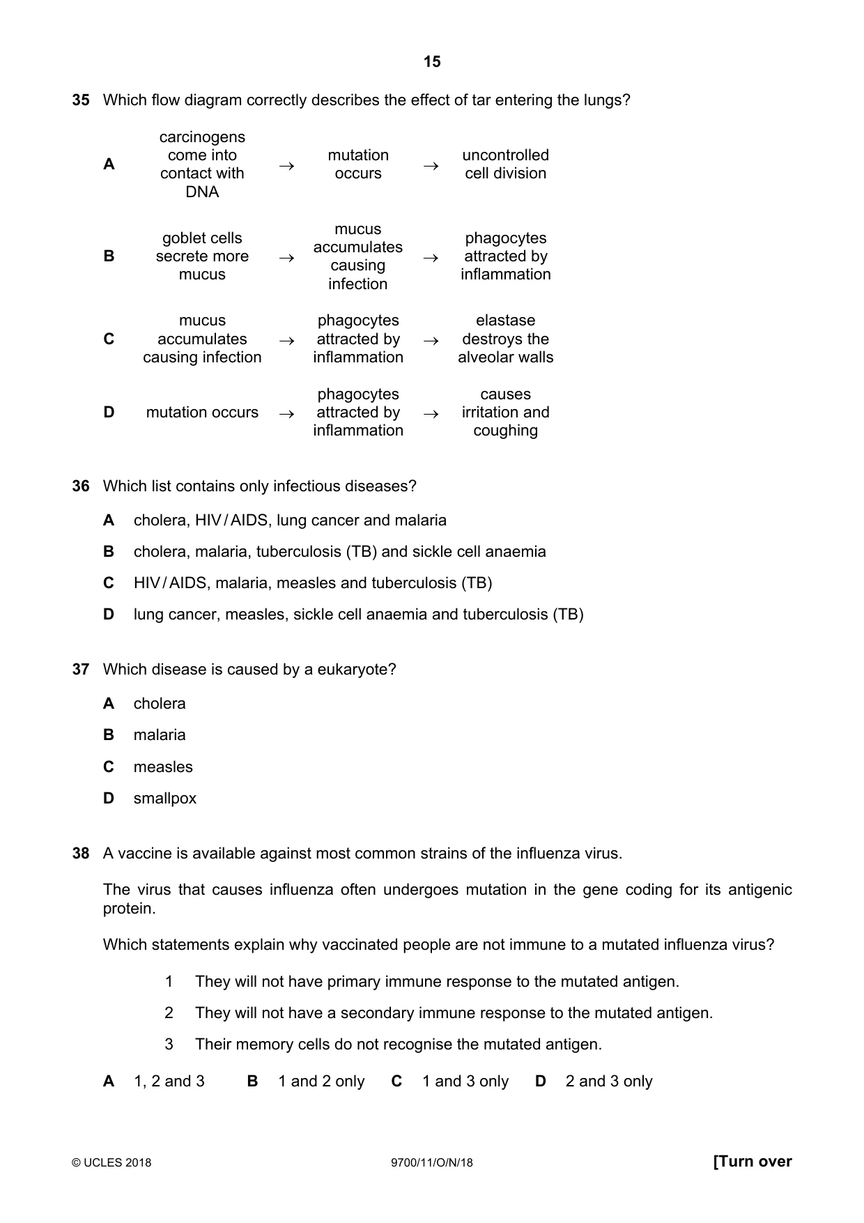 Cambridge A Level Biology 9700 2018 Oct/Nov Paper 1 · Variant 1 question paper, page 15 of 16