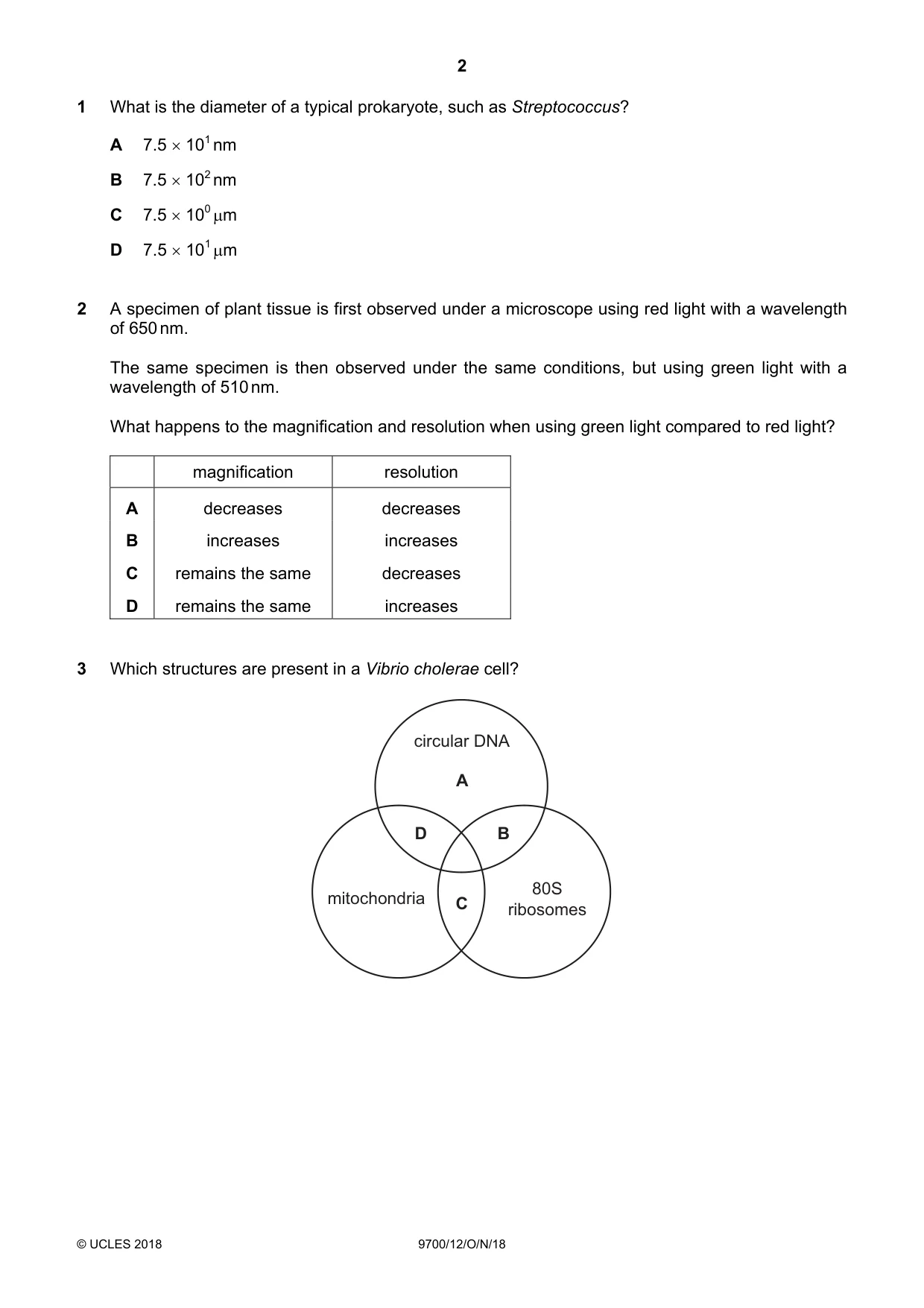 Cambridge A Level Biology 9700 2018 Oct/Nov Paper 1 · Variant 2 question paper, page 2 of 16