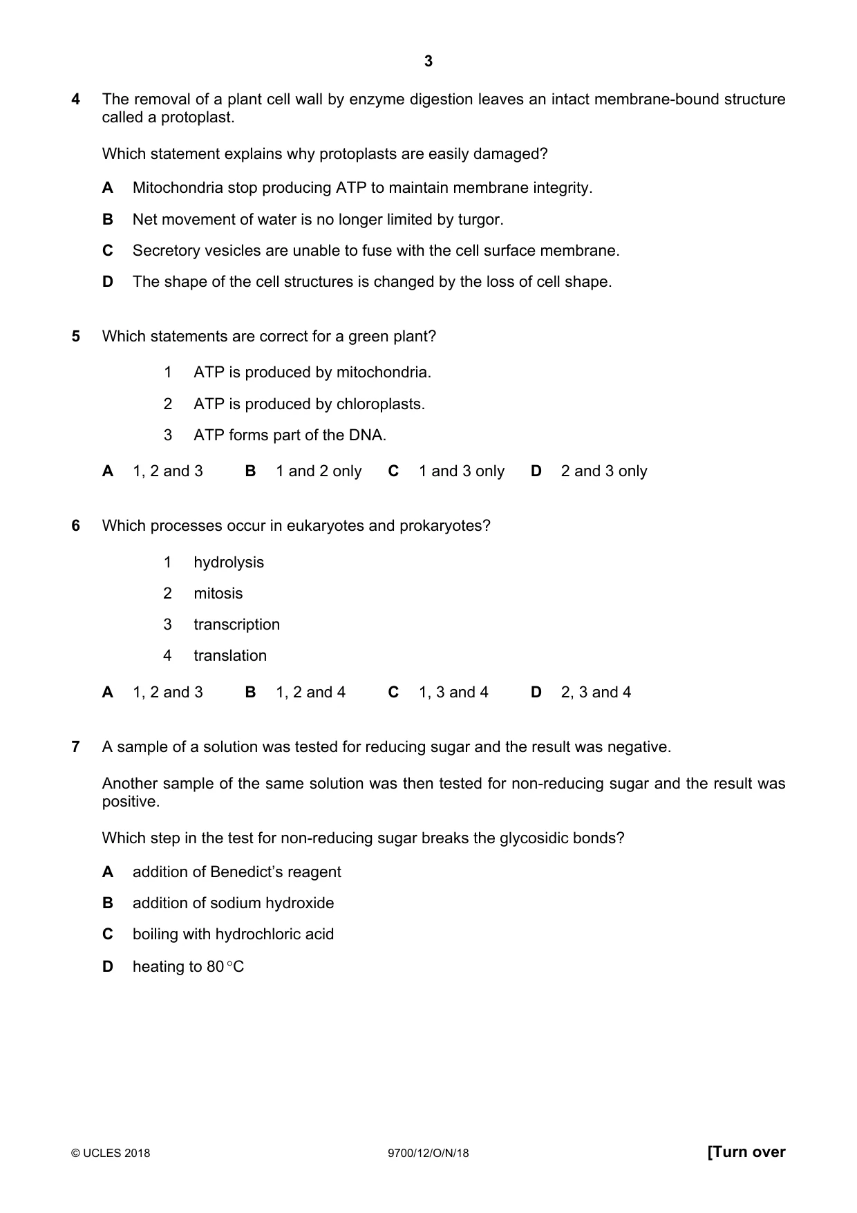 Cambridge A Level Biology 9700 2018 Oct/Nov Paper 1 · Variant 2 question paper, page 3 of 16