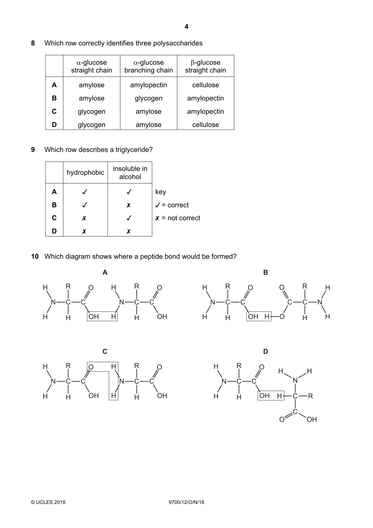 Cambridge A Level Biology 9700 2018 Oct/Nov Paper 1 · Variant 2 question paper, page 4 of 16
