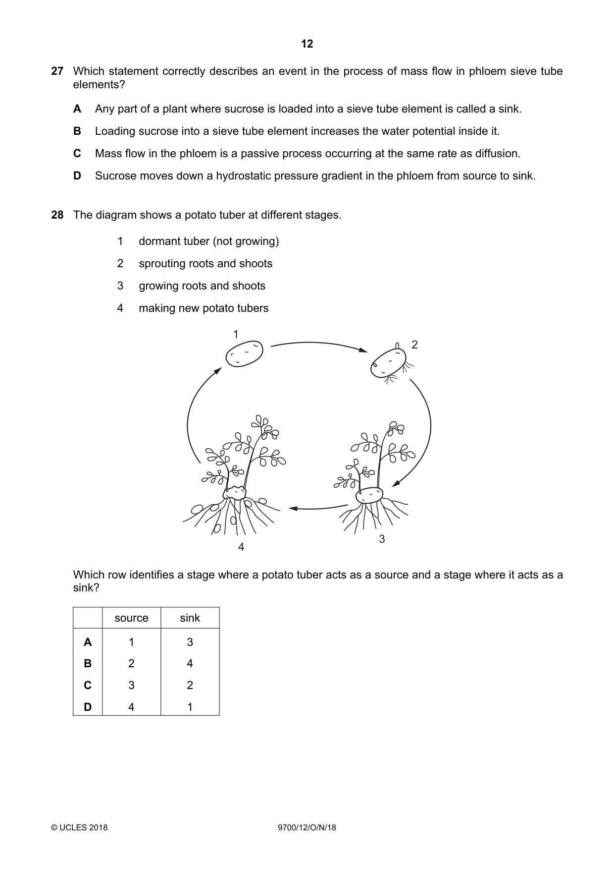 Cambridge A Level Biology 9700 2018 Oct/Nov Paper 1 · Variant 2 question paper, page 12 of 16