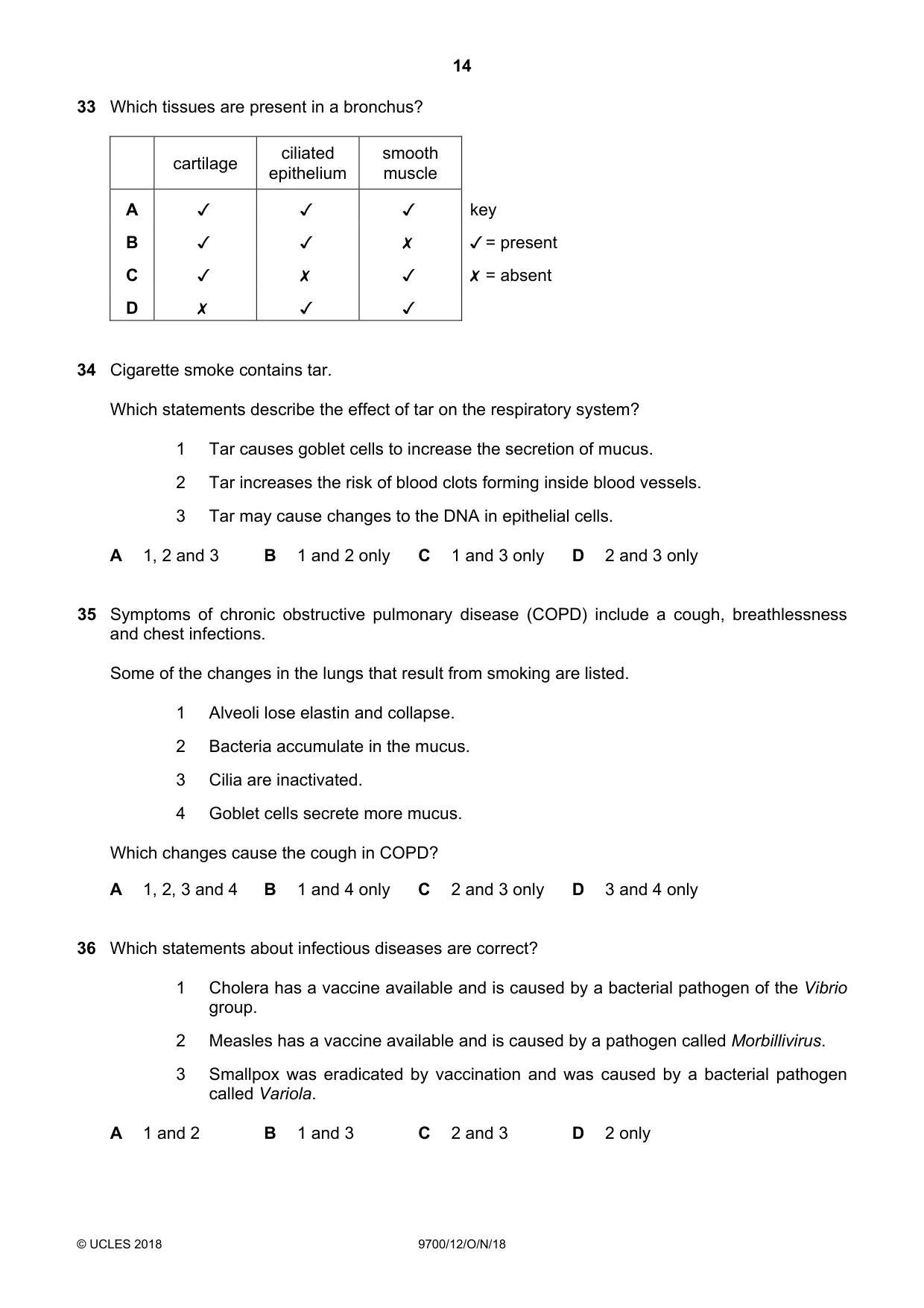 Cambridge A Level Biology 9700 2018 Oct/Nov Paper 1 · Variant 2 question paper, page 14 of 16