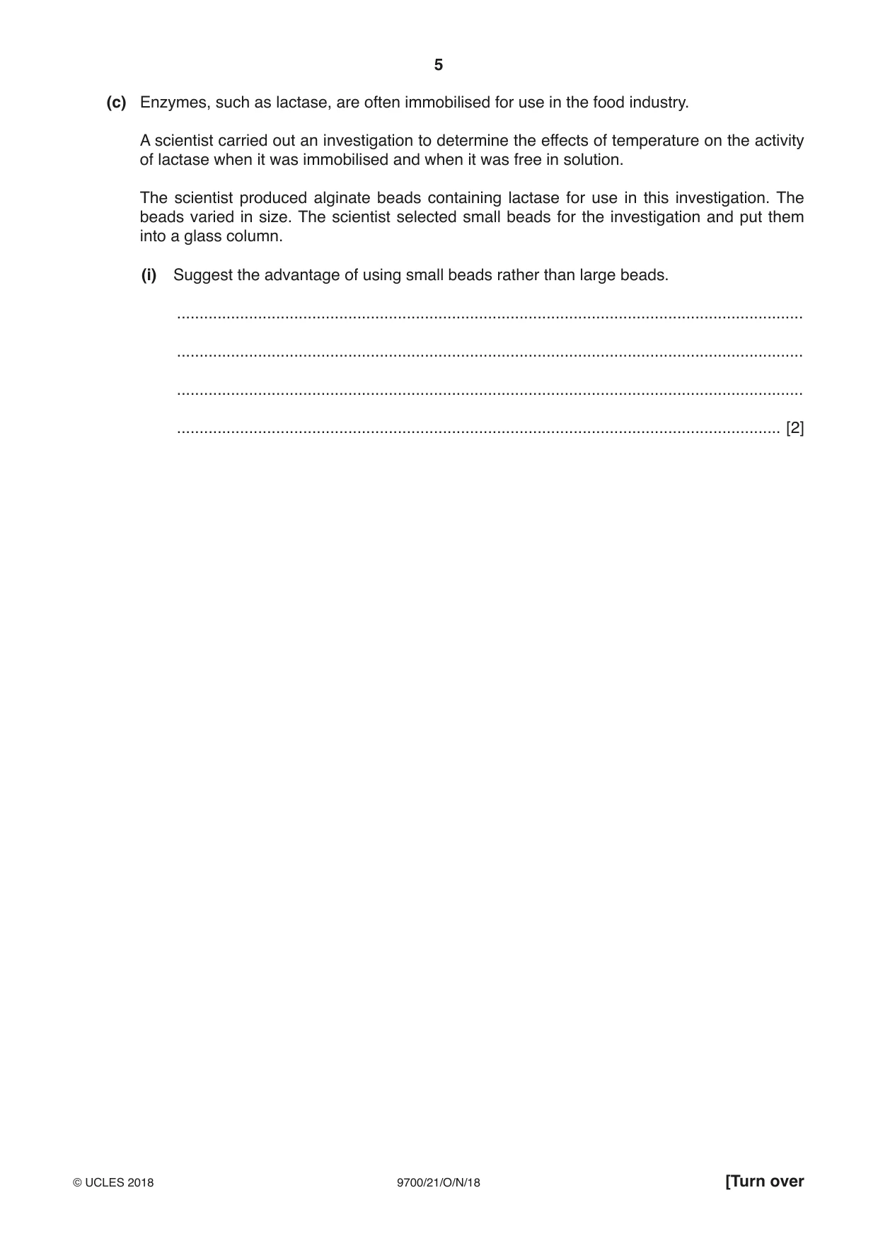 Cambridge A Level Biology 9700 2018 Oct/Nov Paper 2 · Variant 1 question paper, page 5 of 16