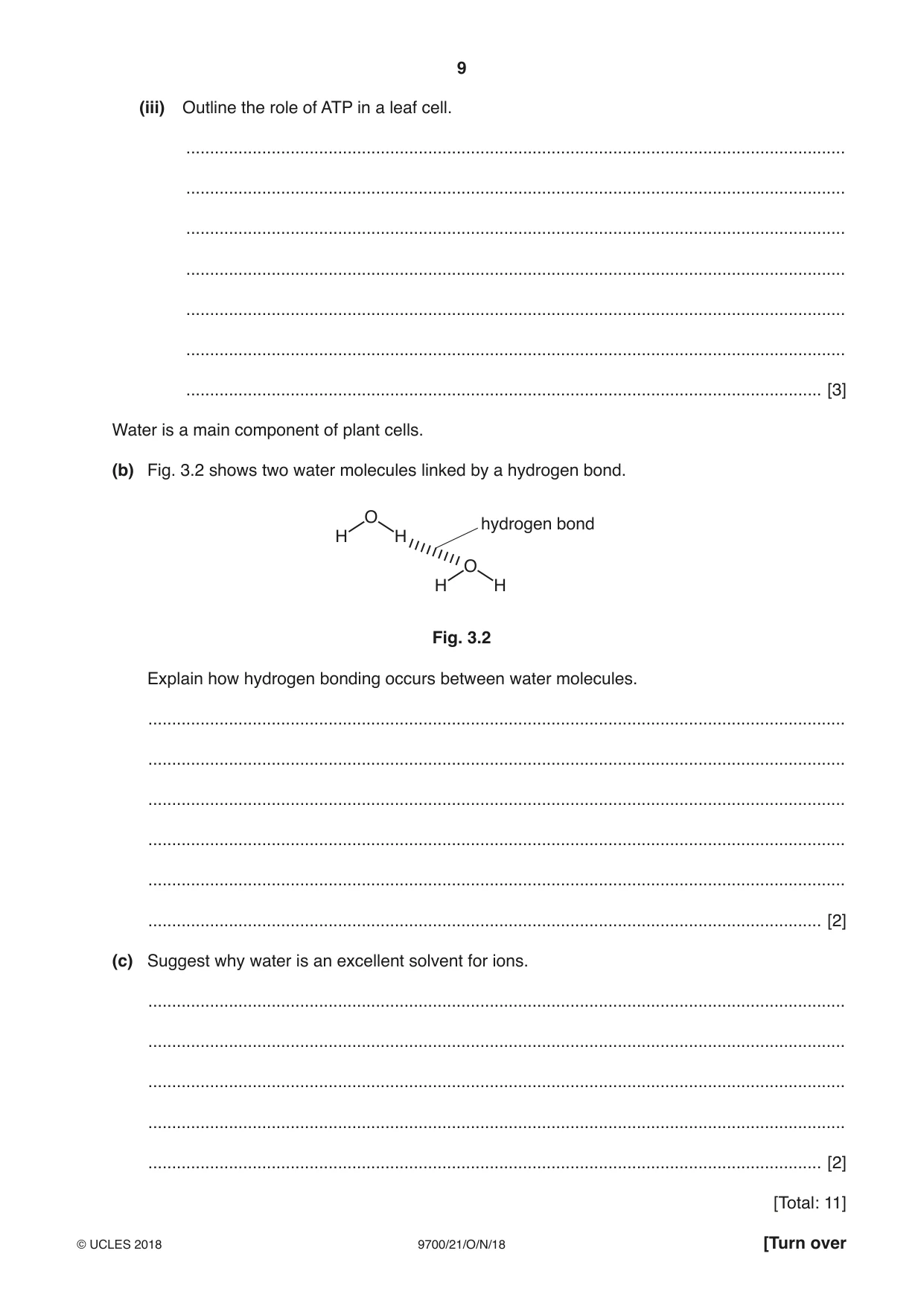 Cambridge A Level Biology 9700 2018 Oct/Nov Paper 2 · Variant 1 question paper, page 9 of 16