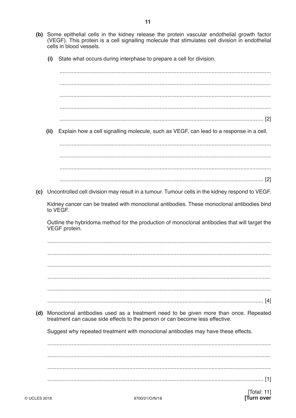 Cambridge A Level Biology 9700 2018 Oct/Nov Paper 2 · Variant 1 question paper, page 11 of 16