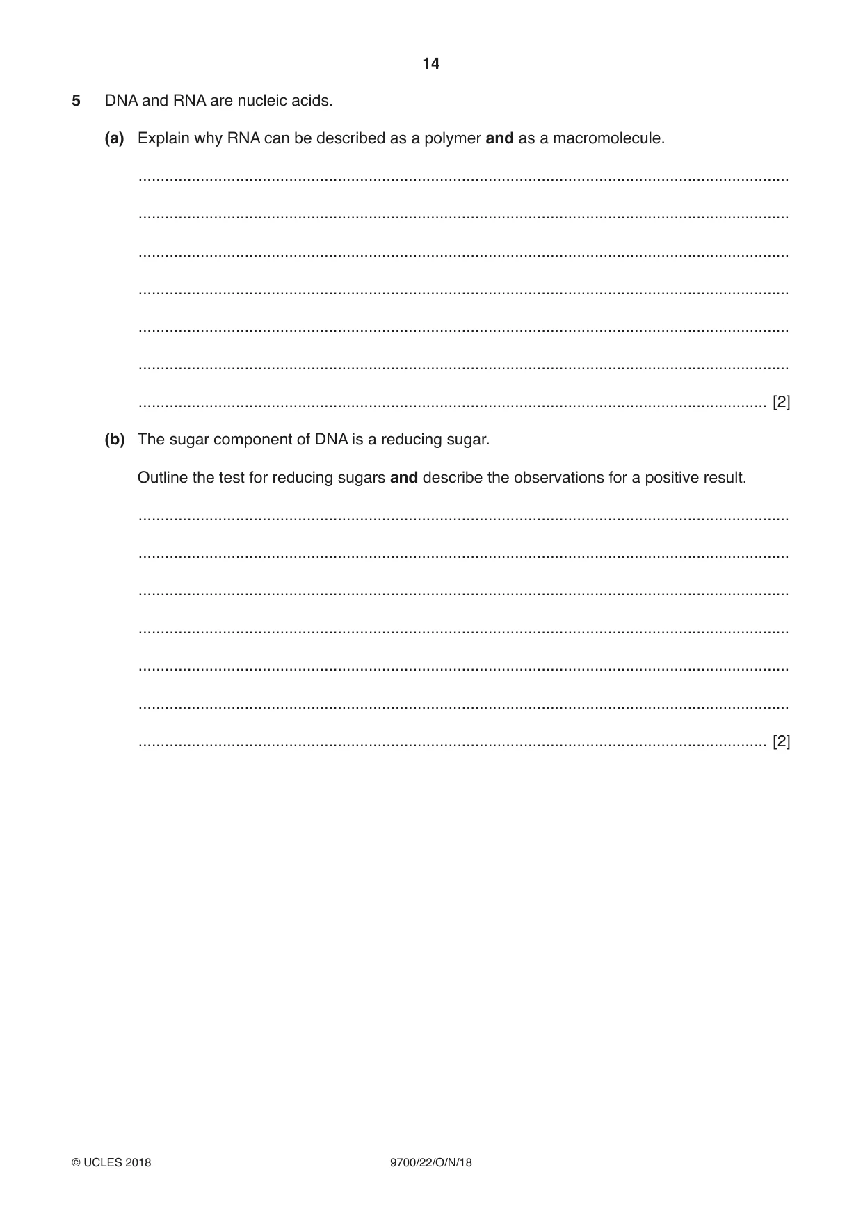Cambridge A Level Biology 9700 2018 Oct/Nov Paper 2 · Variant 2 question paper, page 14 of 16