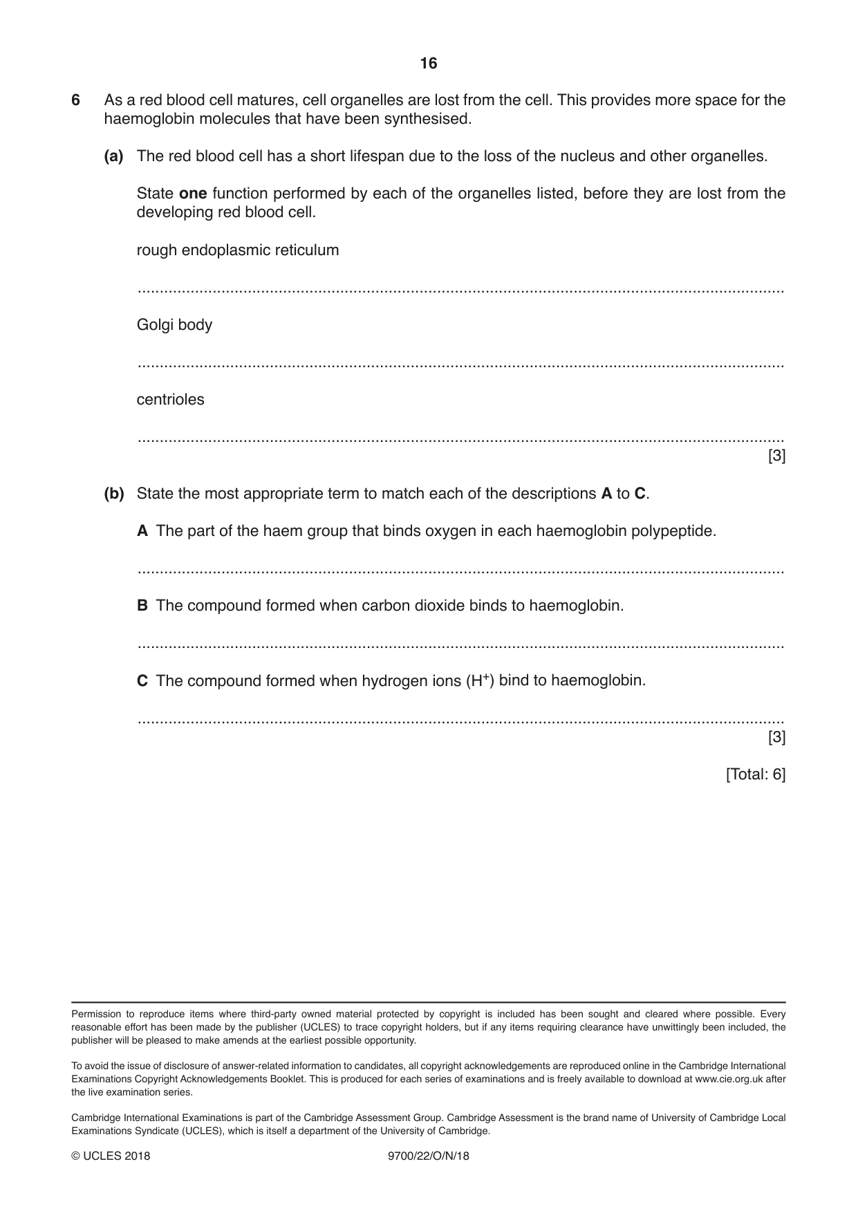 Cambridge A Level Biology 9700 2018 Oct/Nov Paper 2 · Variant 2 question paper, page 16 of 16