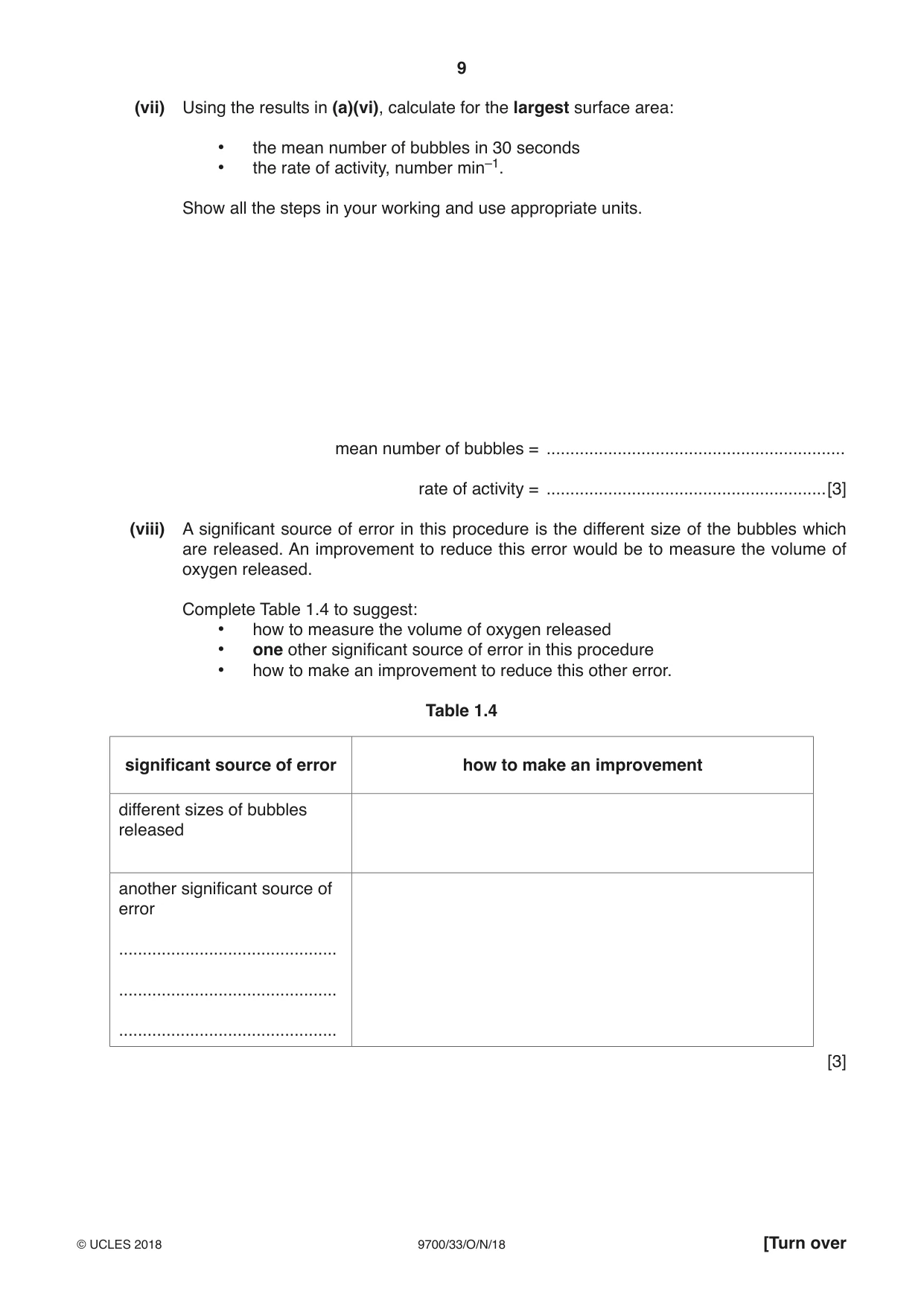 Cambridge A Level Biology 9700 2018 Oct/Nov Paper 3 · Variant 3 question paper, page 9 of 16