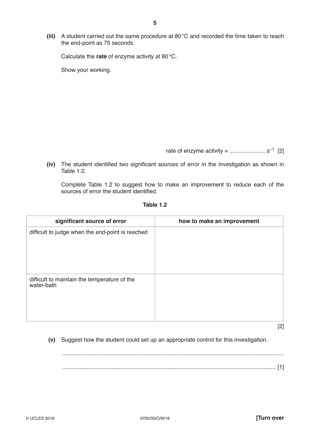 Cambridge A Level Biology 9700 2018 Oct/Nov Paper 3 · Variant 5 question paper, page 5 of 12