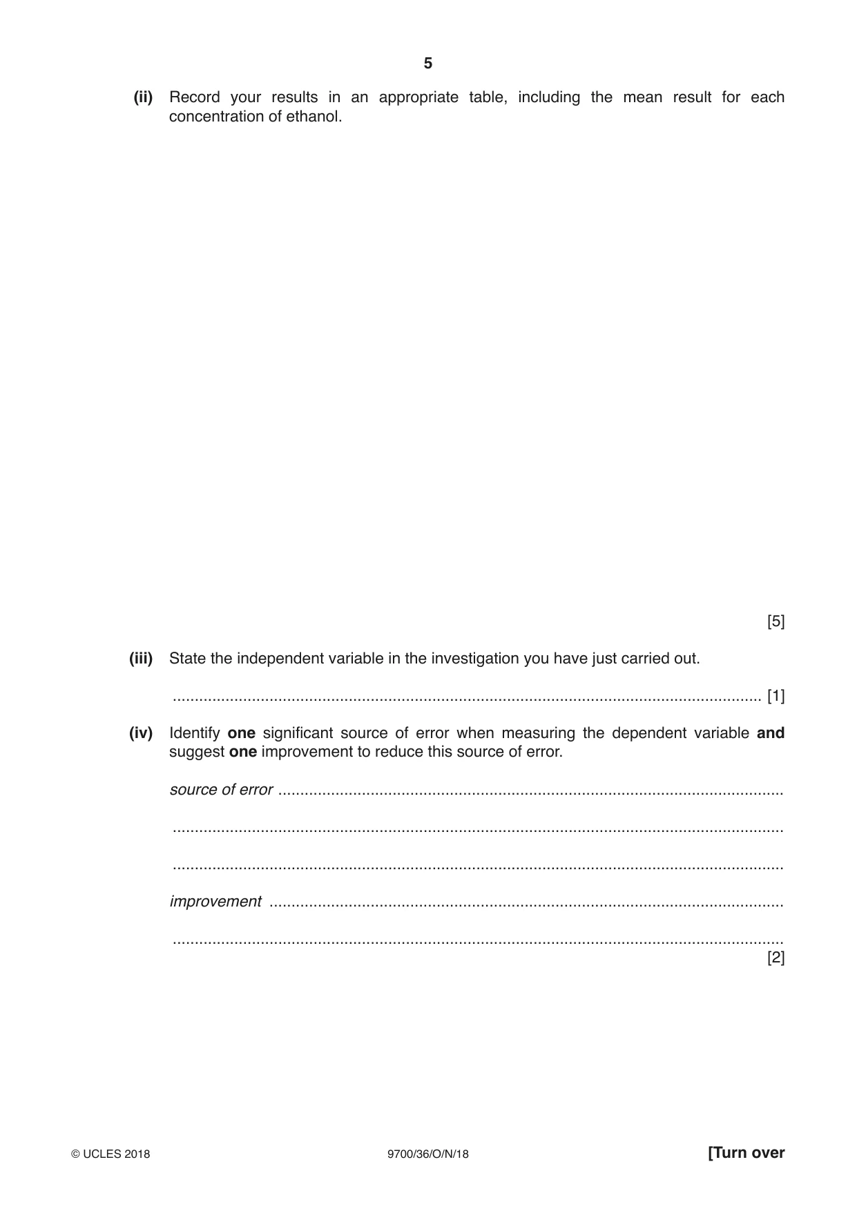 Cambridge A Level Biology 9700 2018 Oct/Nov Paper 3 · Variant 6 question paper, page 5 of 12