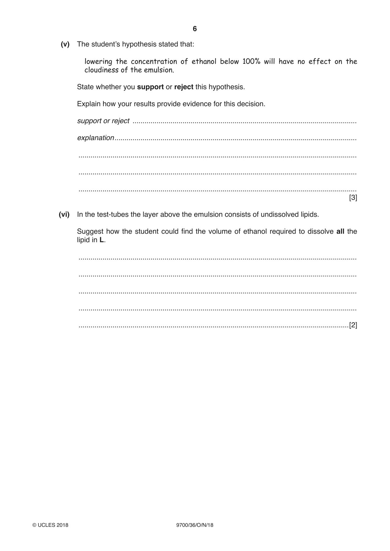 Cambridge A Level Biology 9700 2018 Oct/Nov Paper 3 · Variant 6 question paper, page 6 of 12