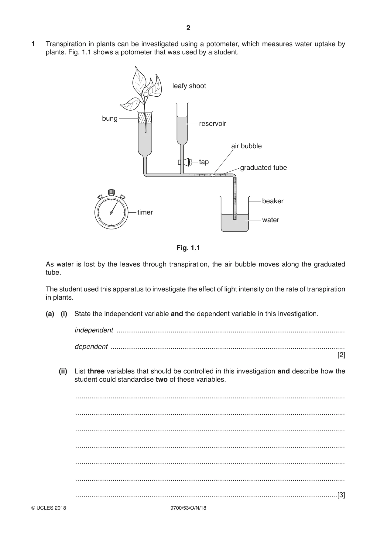 Cambridge A Level Biology 9700 2018 Oct/Nov Paper 5 · Variant 3 question paper, page 2 of 12