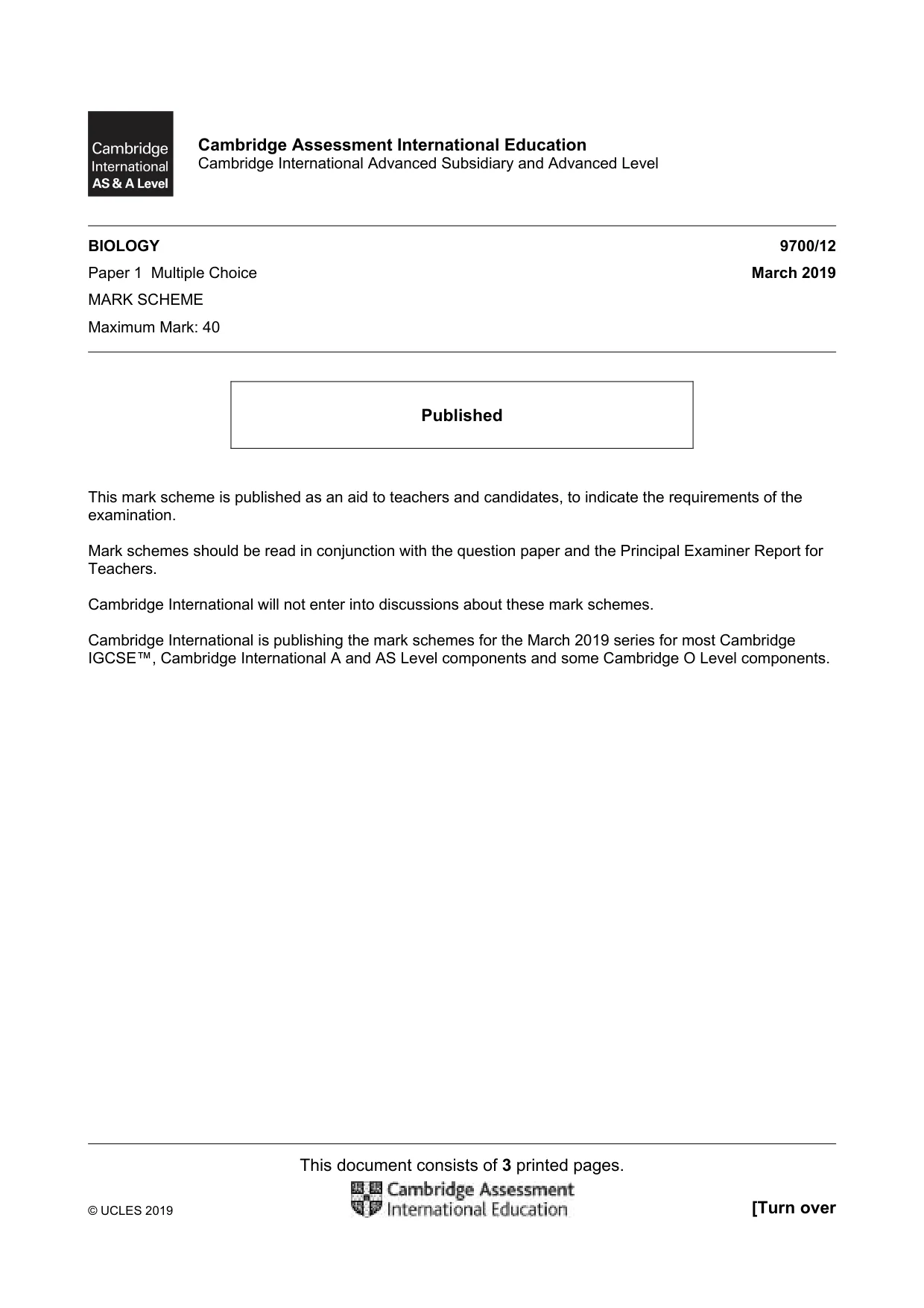 Mark scheme, page 1 of 3