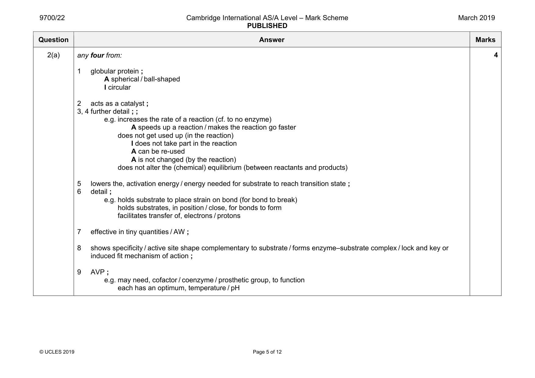 Mark scheme, page 5 of 12